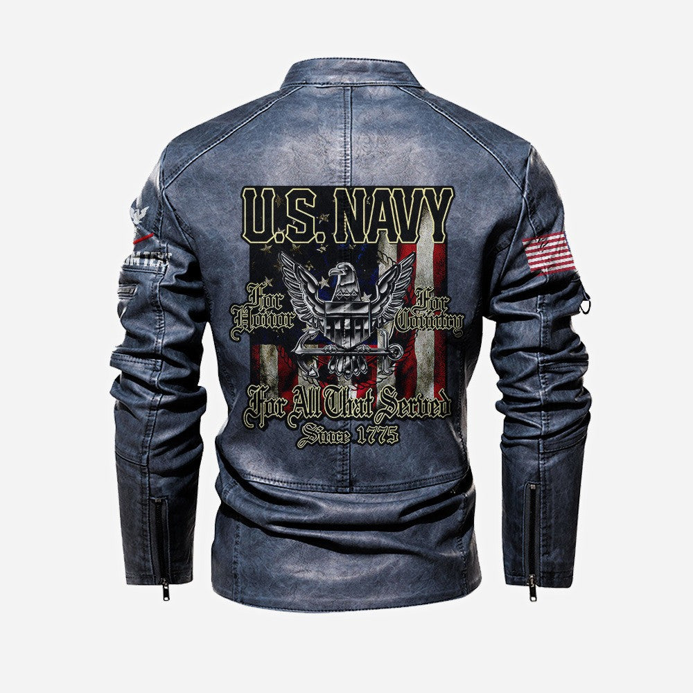 Premium Custom US Navy Veteran Leather Jacket VPVC702333, Gifts For Navy Veteran, Gifts On Father's Day, Veterans Day.