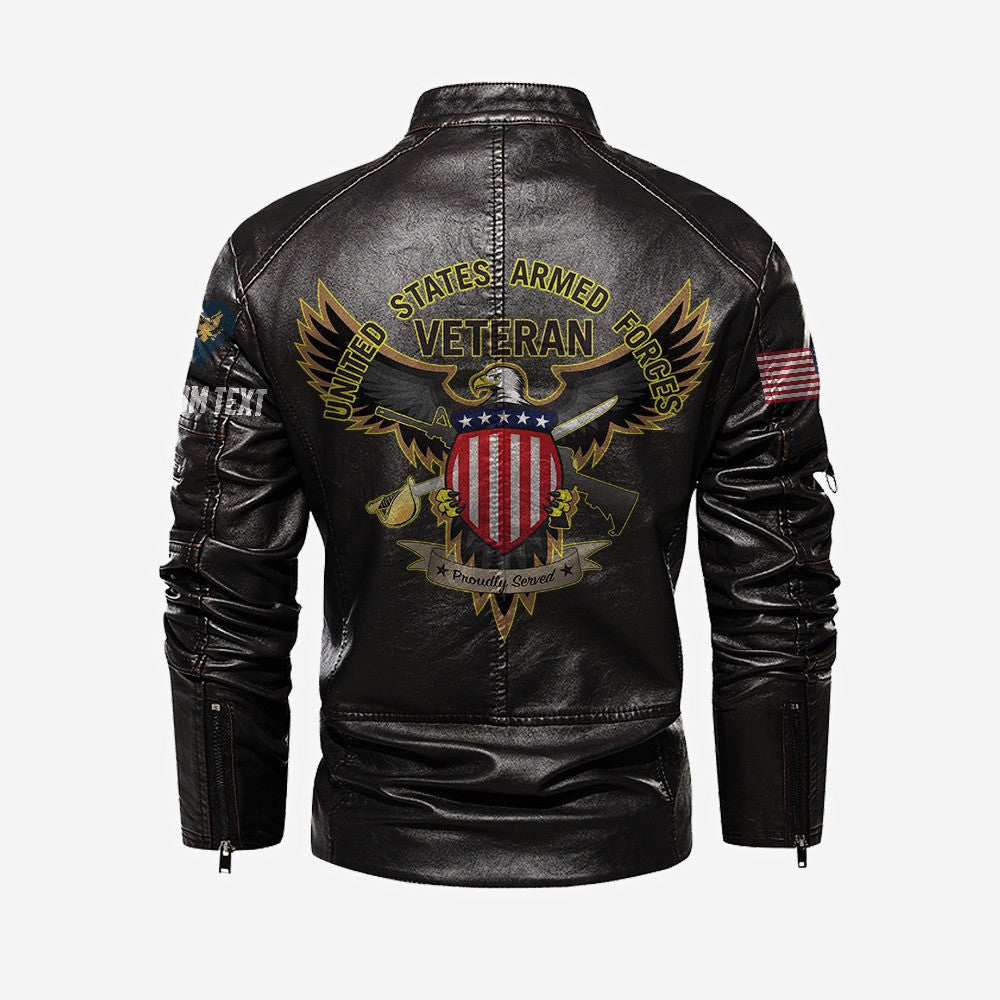 Premium Custom US Veteran Leather Jacket VPVC702334, Gifts For US Veteran, Gifts On Father's Day, Veterans Day.