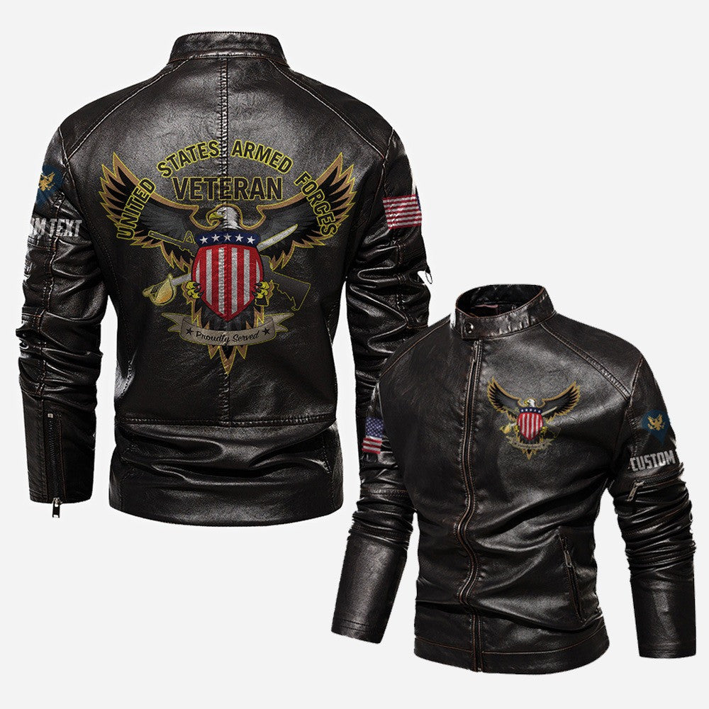 Premium Custom US Veteran Leather Jacket VPVC702334, Gifts For US Veteran, Gifts On Father's Day, Veterans Day.