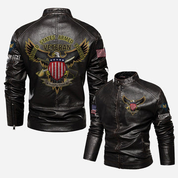 Premium Custom US Veteran Leather Jacket VPVC702334, Gifts For US Veteran, Gifts On Father's Day, Veterans Day.