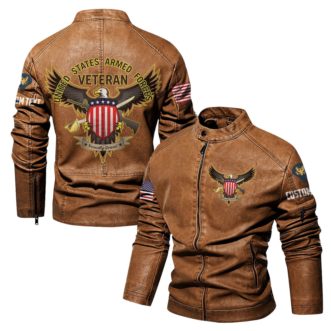 Premium Custom US Veteran Leather Jacket VPVC702335, Gifts For US Veteran, Gifts On Father's Day, Veterans Day.