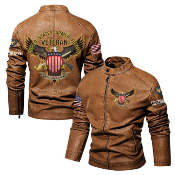 Premium Custom US Veteran Leather Jacket VPVC702335, Gifts For US Veteran, Gifts On Father's Day, Veterans Day.