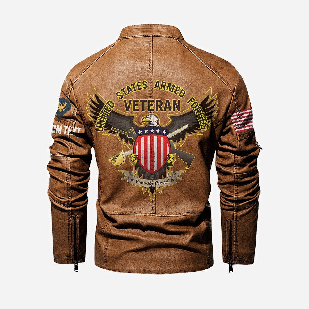 Premium Custom US Veteran Leather Jacket VPVC702335, Gifts For US Veteran, Gifts On Father's Day, Veterans Day.