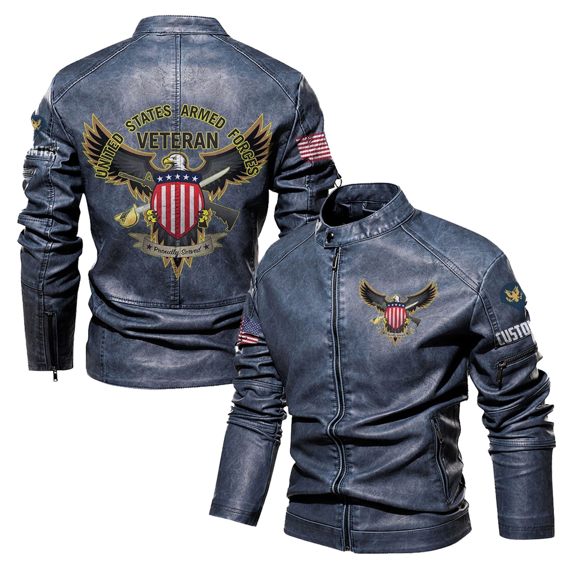 Premium Custom US Veteran Leather Jacket VPVC702336, Gifts For US Veteran, Gifts On Father's Day, Veterans Day.