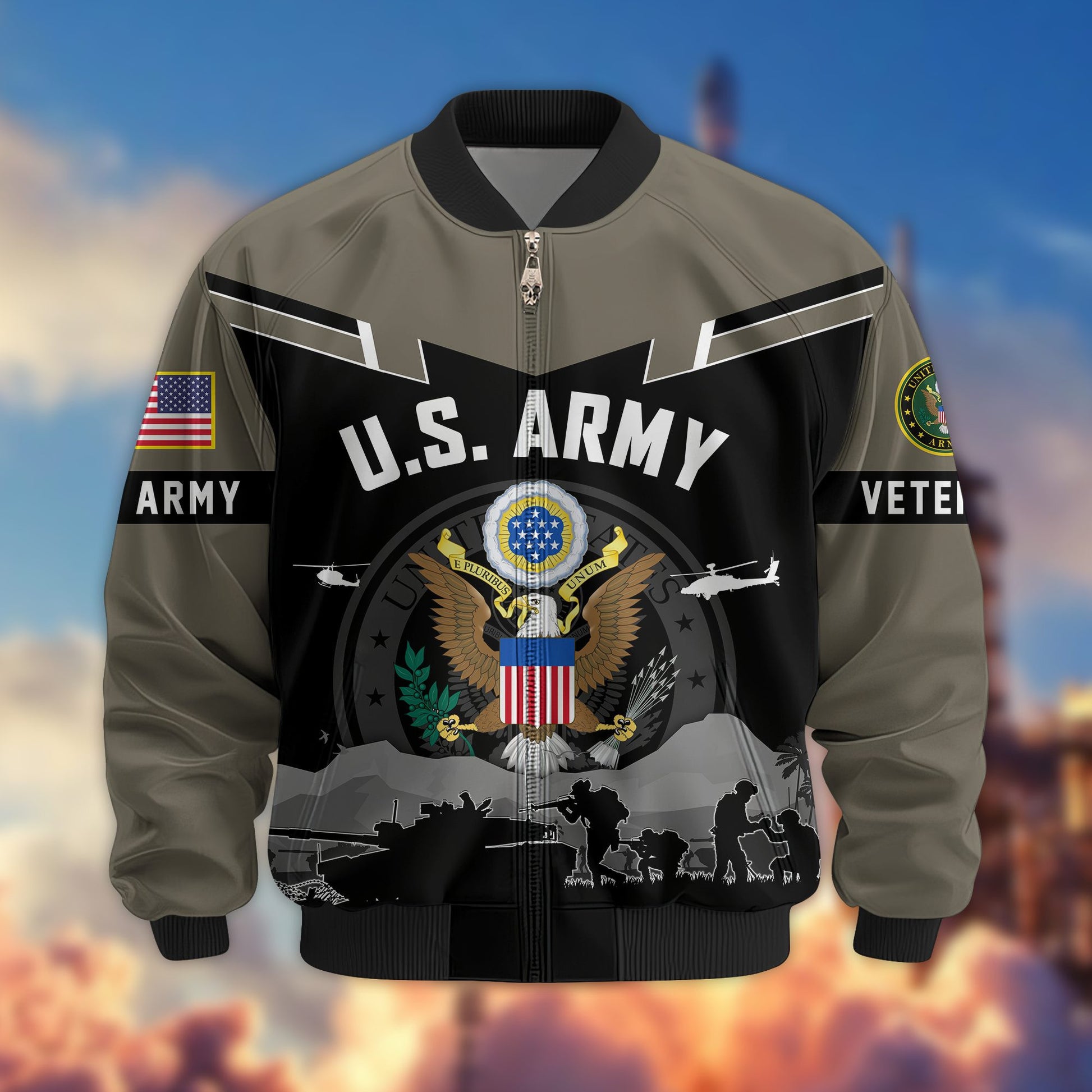 Premium US Veterans Bomber Jacket BPHN260911, Gifts For US Veterans, Gifts On Father's Day, Veterans Day.