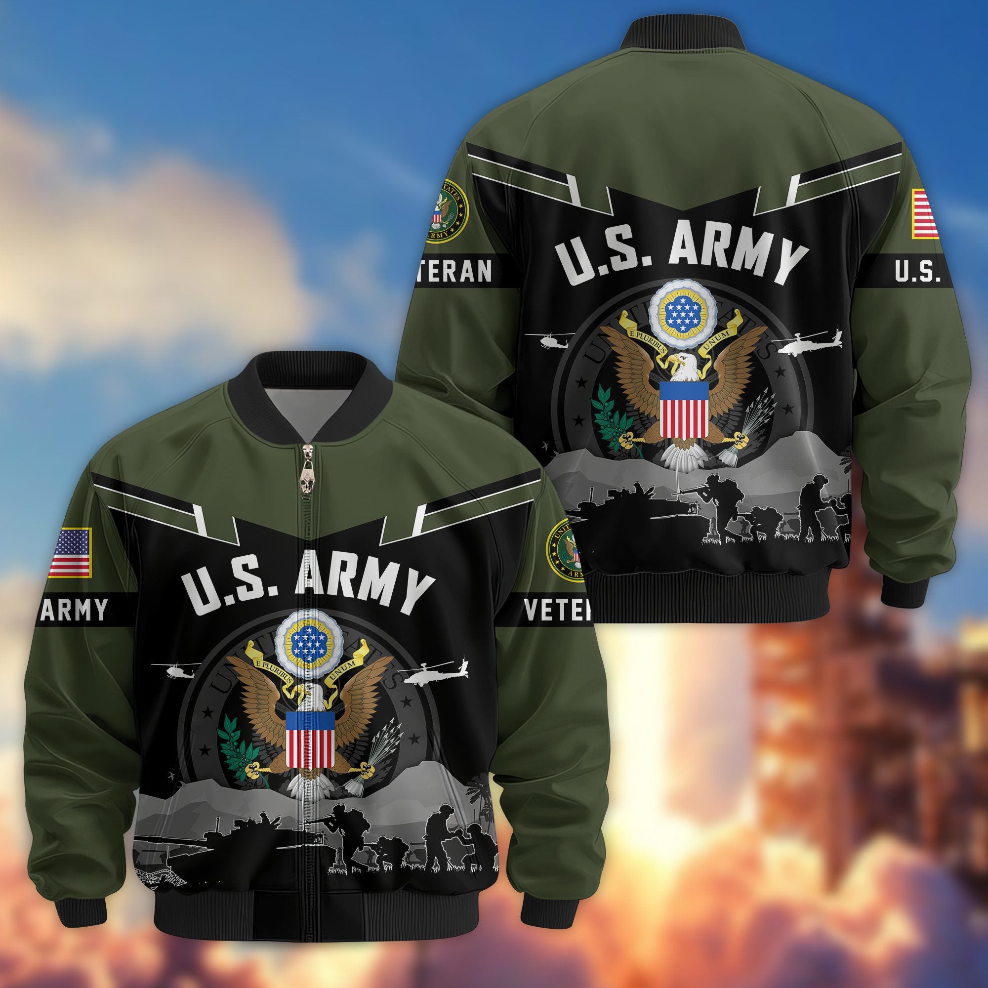 Premium US Veterans Bomber Jacket BPHN260911, Gifts For US Veterans, Gifts On Father's Day, Veterans Day.