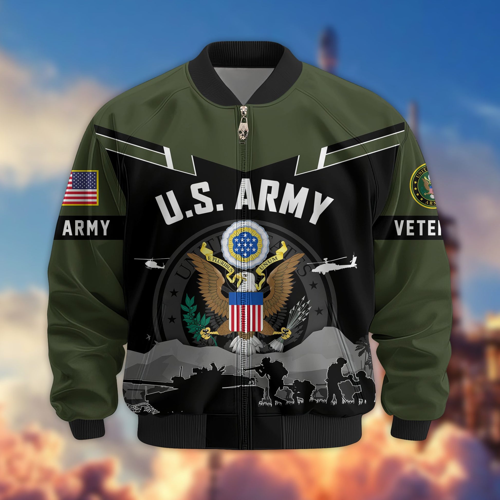 Premium US Veterans Bomber Jacket BPHN260911, Gifts For US Veterans, Gifts On Father's Day, Veterans Day.