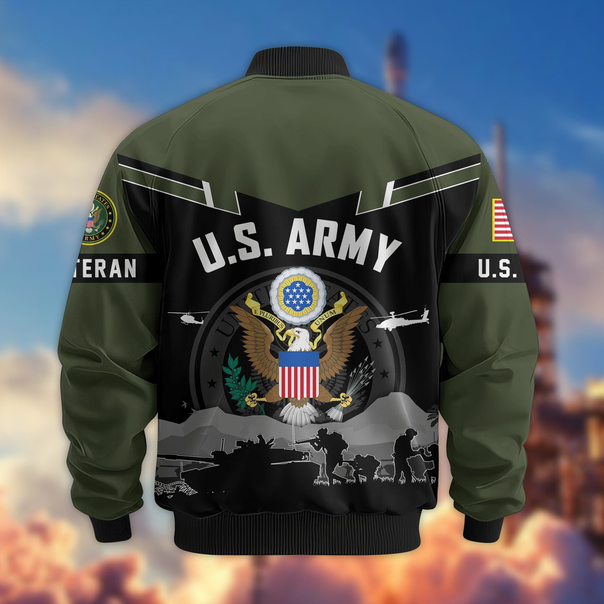 Premium US Veterans Bomber Jacket BPHN260911, Gifts For US Veterans, Gifts On Father's Day, Veterans Day.