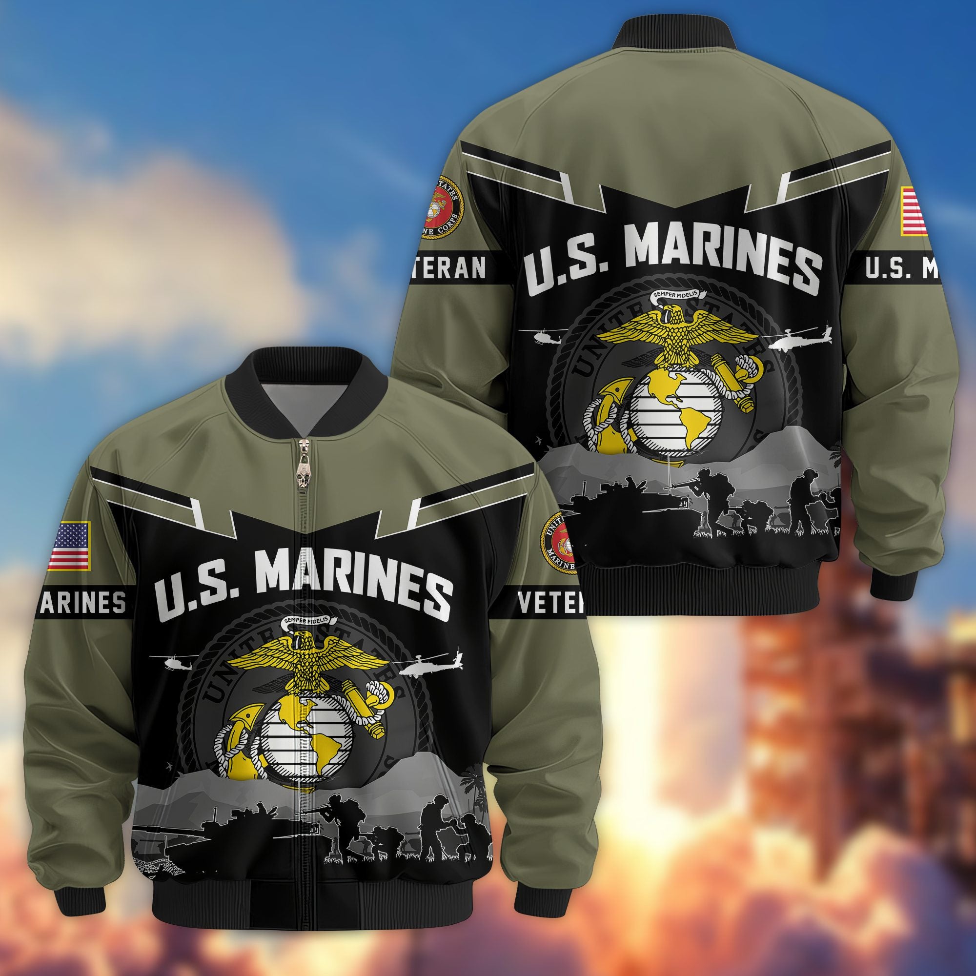 Premium US Veterans Bomber Jacket BPHN260911, Gifts For US Veterans, Gifts On Father's Day, Veterans Day.