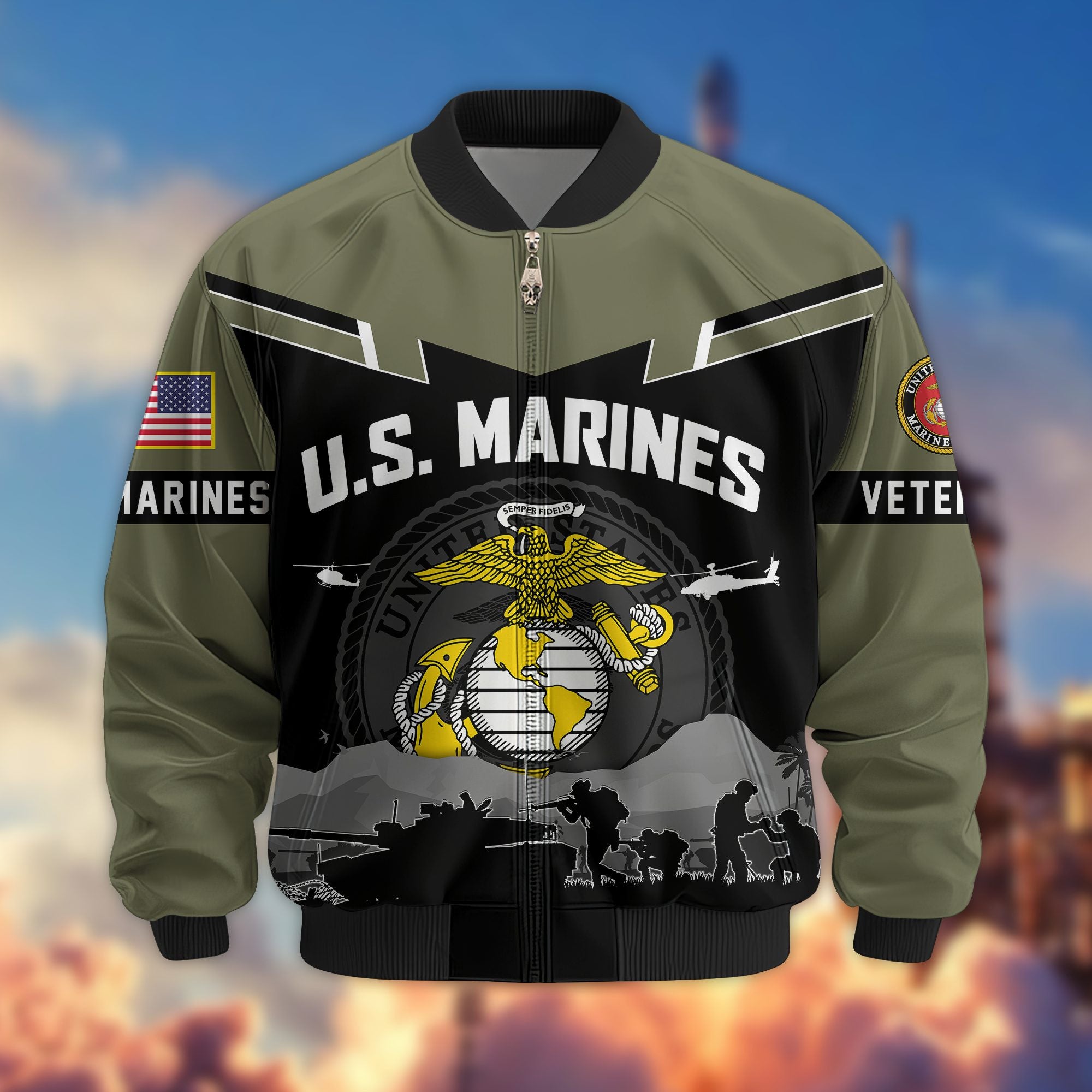 Premium US Veterans Bomber Jacket BPHN260911, Gifts For US Veterans, Gifts On Father's Day, Veterans Day.