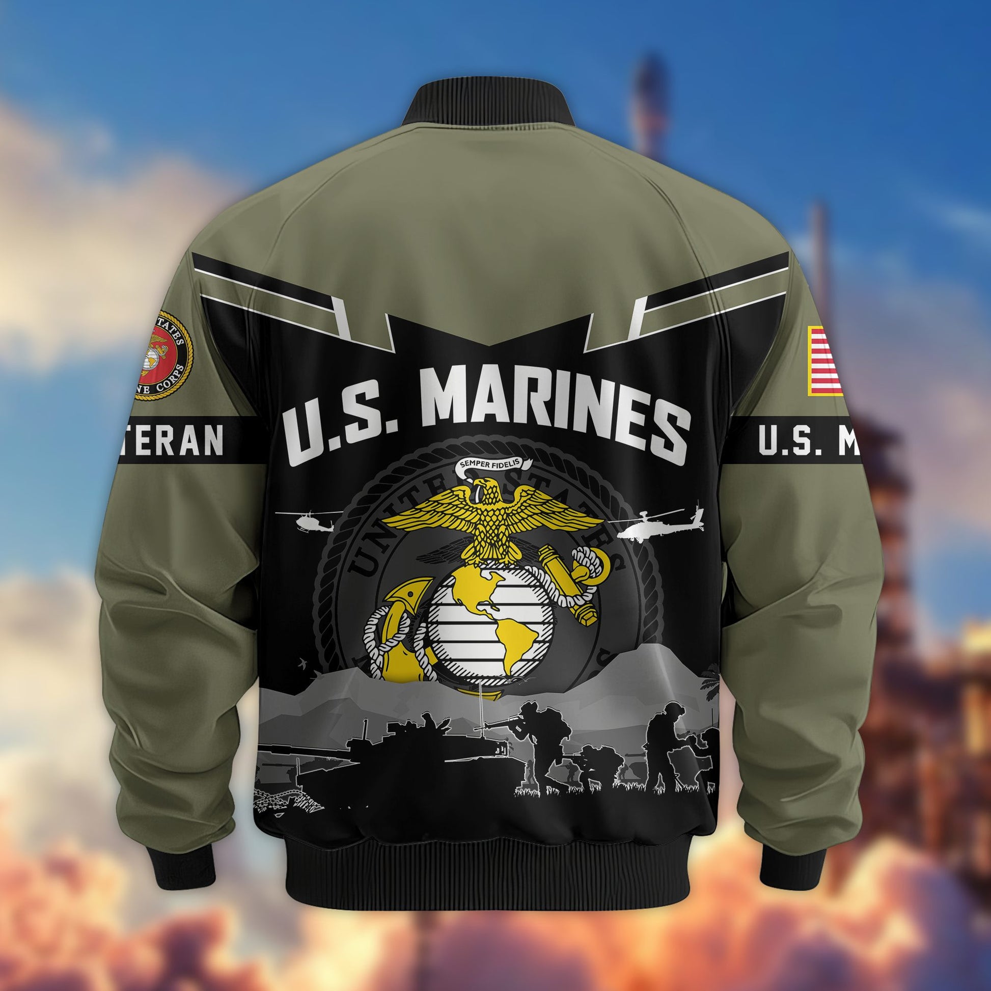 Premium US Veterans Bomber Jacket BPHN260911, Gifts For US Veterans, Gifts On Father's Day, Veterans Day.