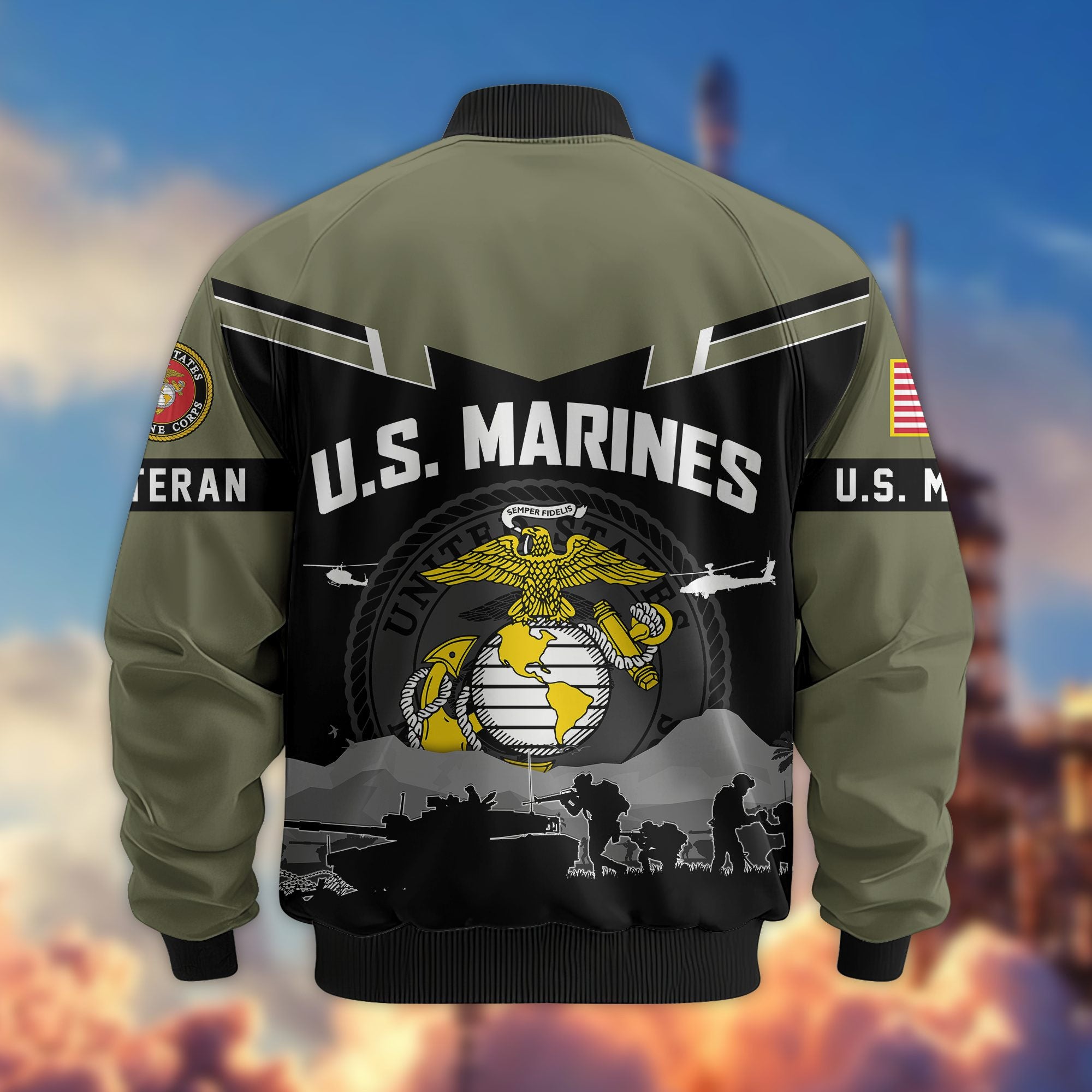 Premium US Veterans Bomber Jacket BPHN260911, Gifts For US Veterans, Gifts On Father's Day, Veterans Day.