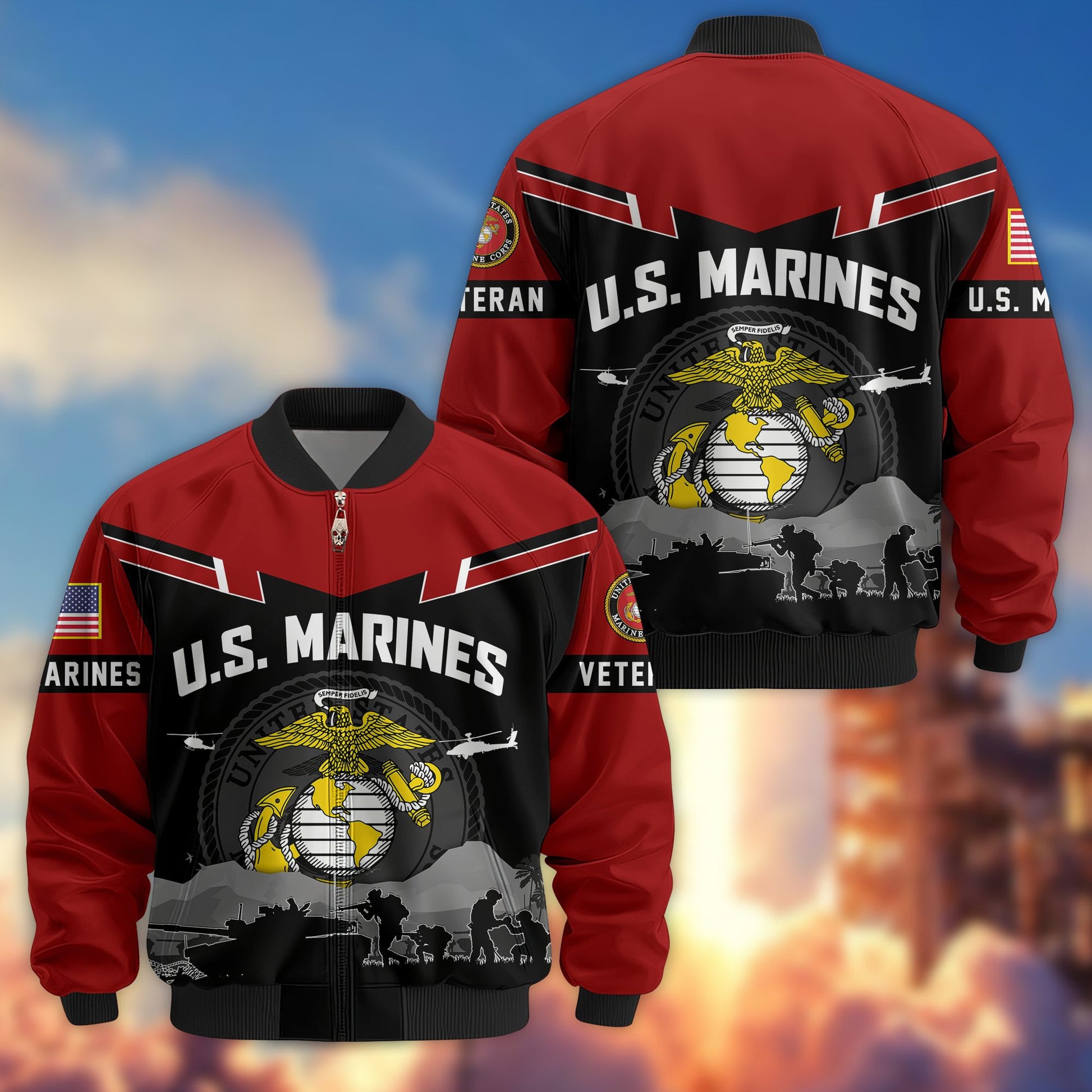 Premium US Veterans Bomber Jacket BPHN260911, Gifts For US Veterans, Gifts On Father's Day, Veterans Day.