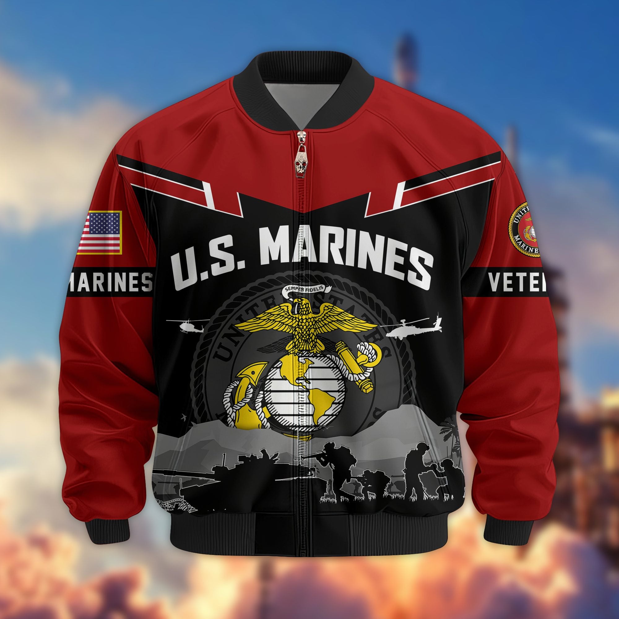 Premium US Veterans Bomber Jacket BPHN260911, Gifts For US Veterans, Gifts On Father's Day, Veterans Day.