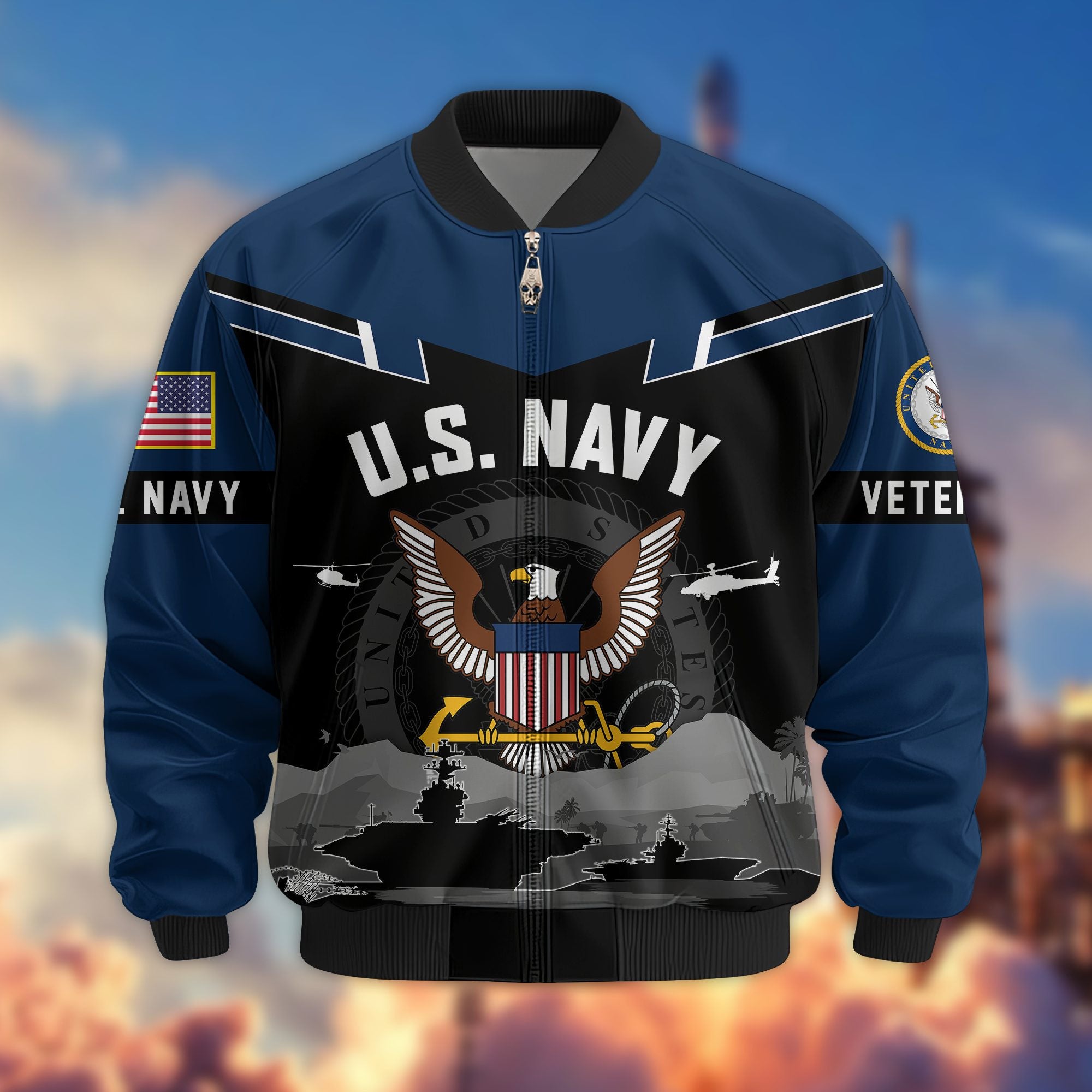 Premium US Veterans Bomber Jacket BPHN260911, Gifts For US Veterans, Gifts On Father's Day, Veterans Day.