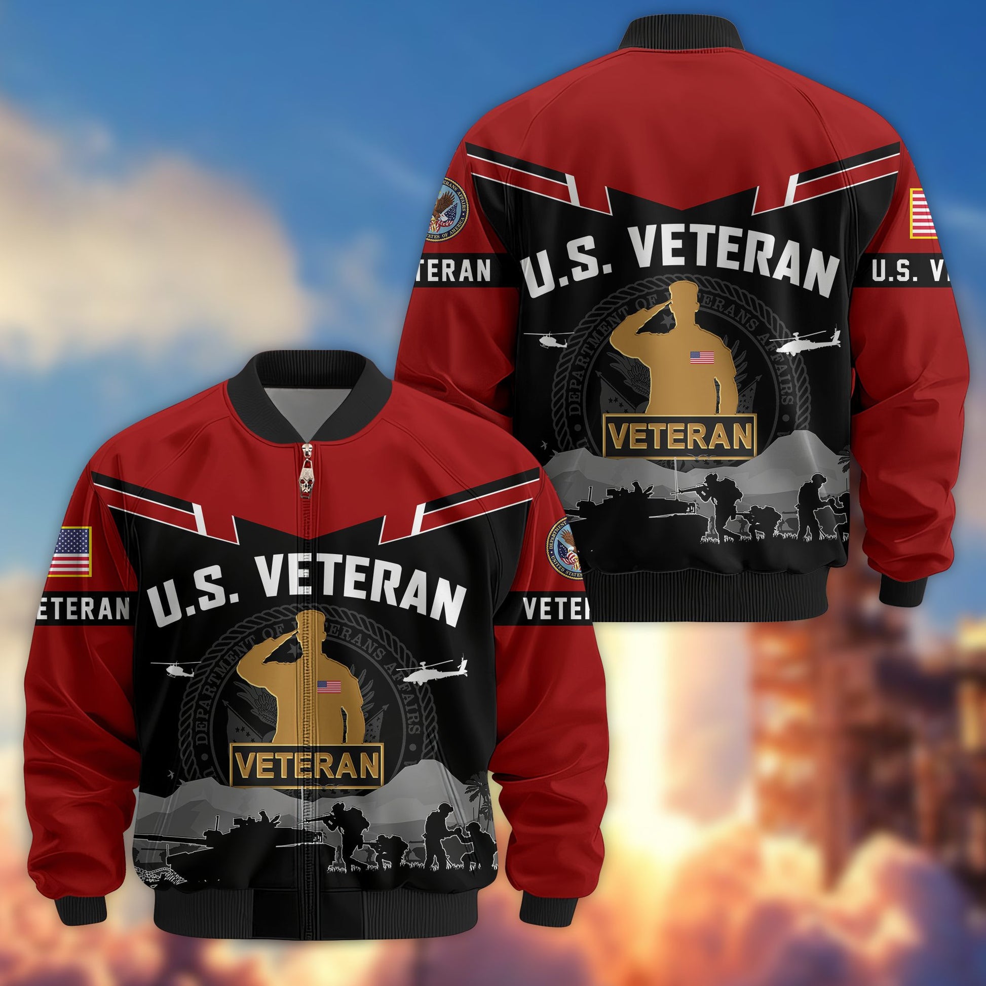 Premium US Veterans Bomber Jacket BPHN260911, Gifts For US Veterans, Gifts On Father's Day, Veterans Day.