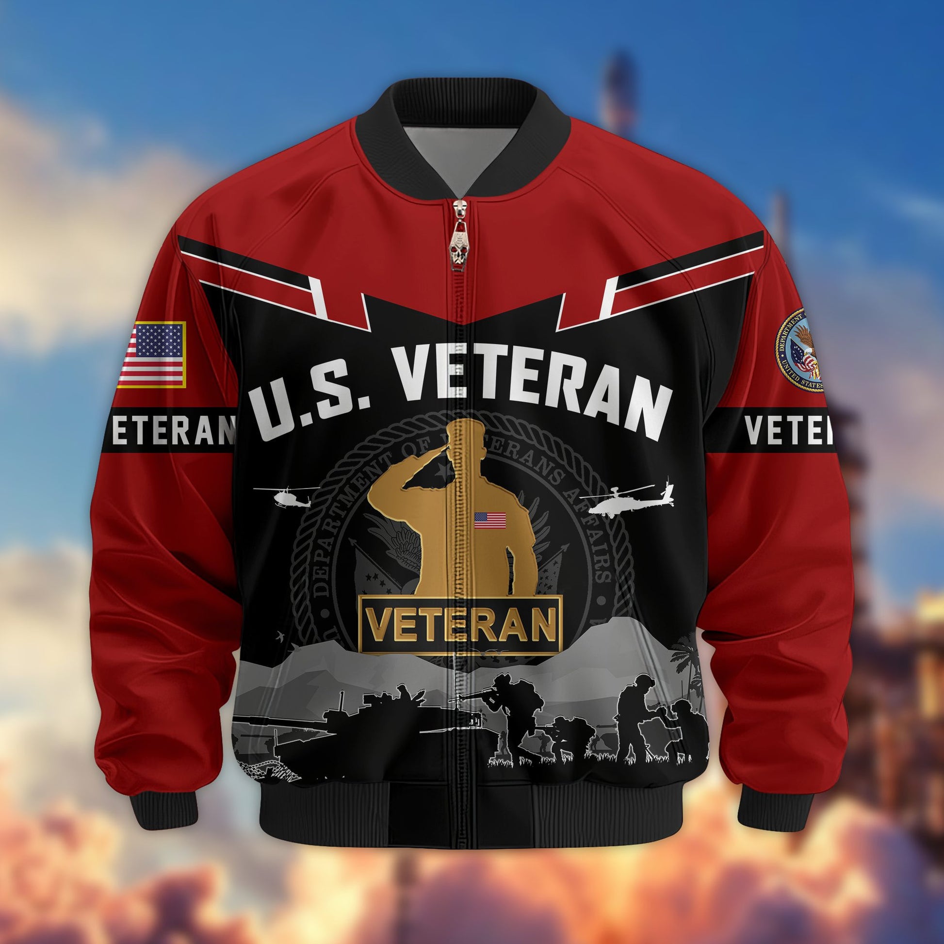 Premium US Veterans Bomber Jacket BPHN260911, Gifts For US Veterans, Gifts On Father's Day, Veterans Day.
