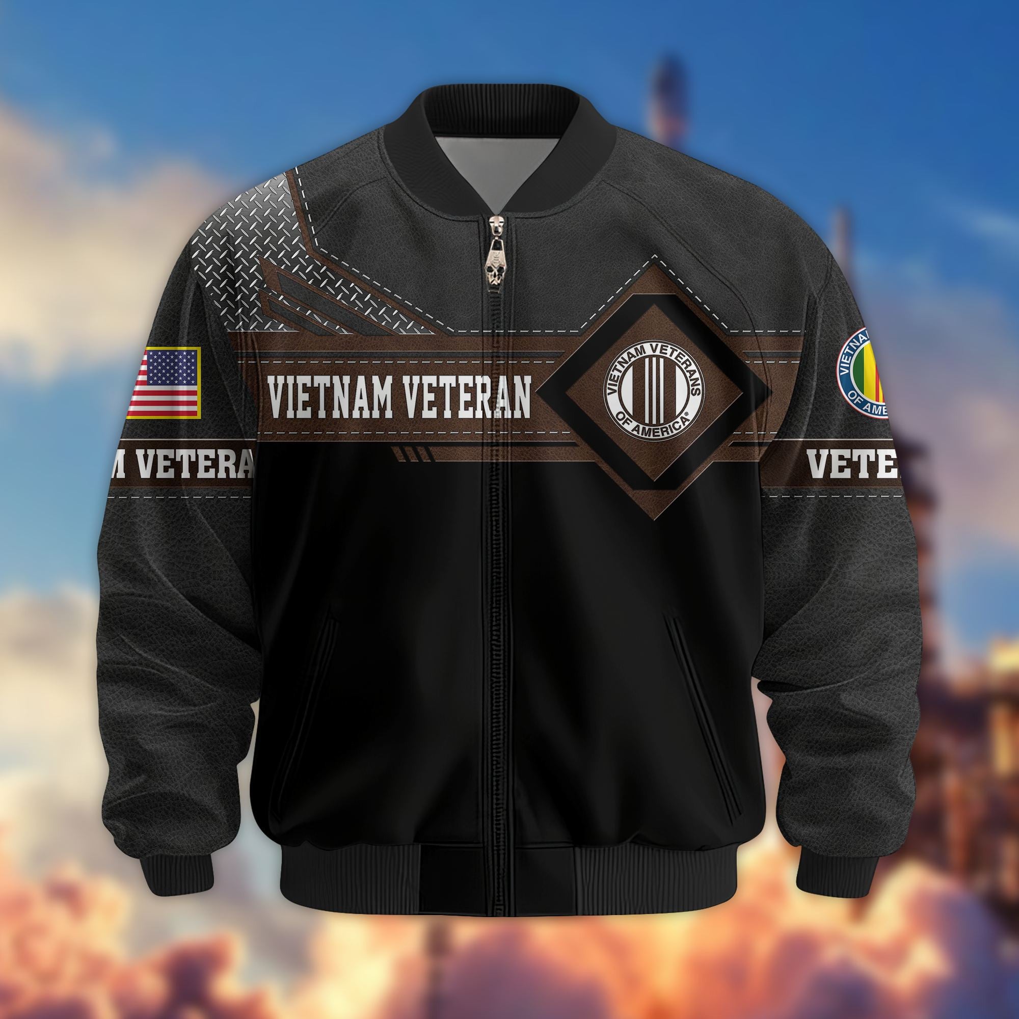Premium US Veterans Bomber Jacket BPHN040914, Gifts For US Veterans, Gifts On Father's Day, Veterans Day.