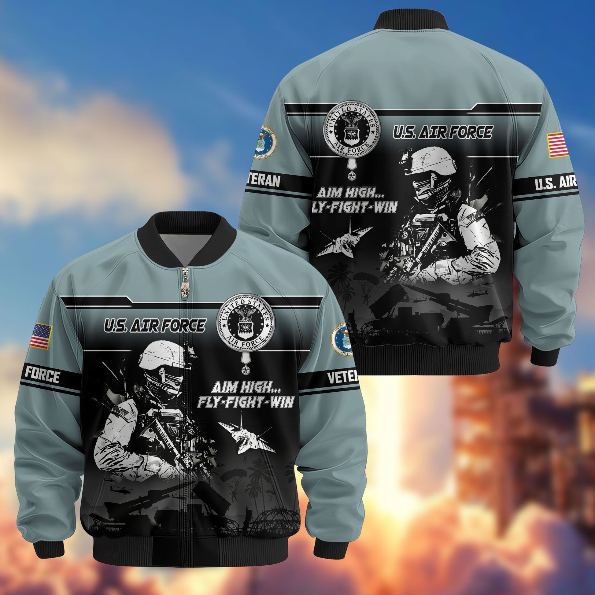 Premium US Veterans Bomber Jacket ATTN250922, Gifts For US Veterans, Gifts On Father's Day, Veterans Day.