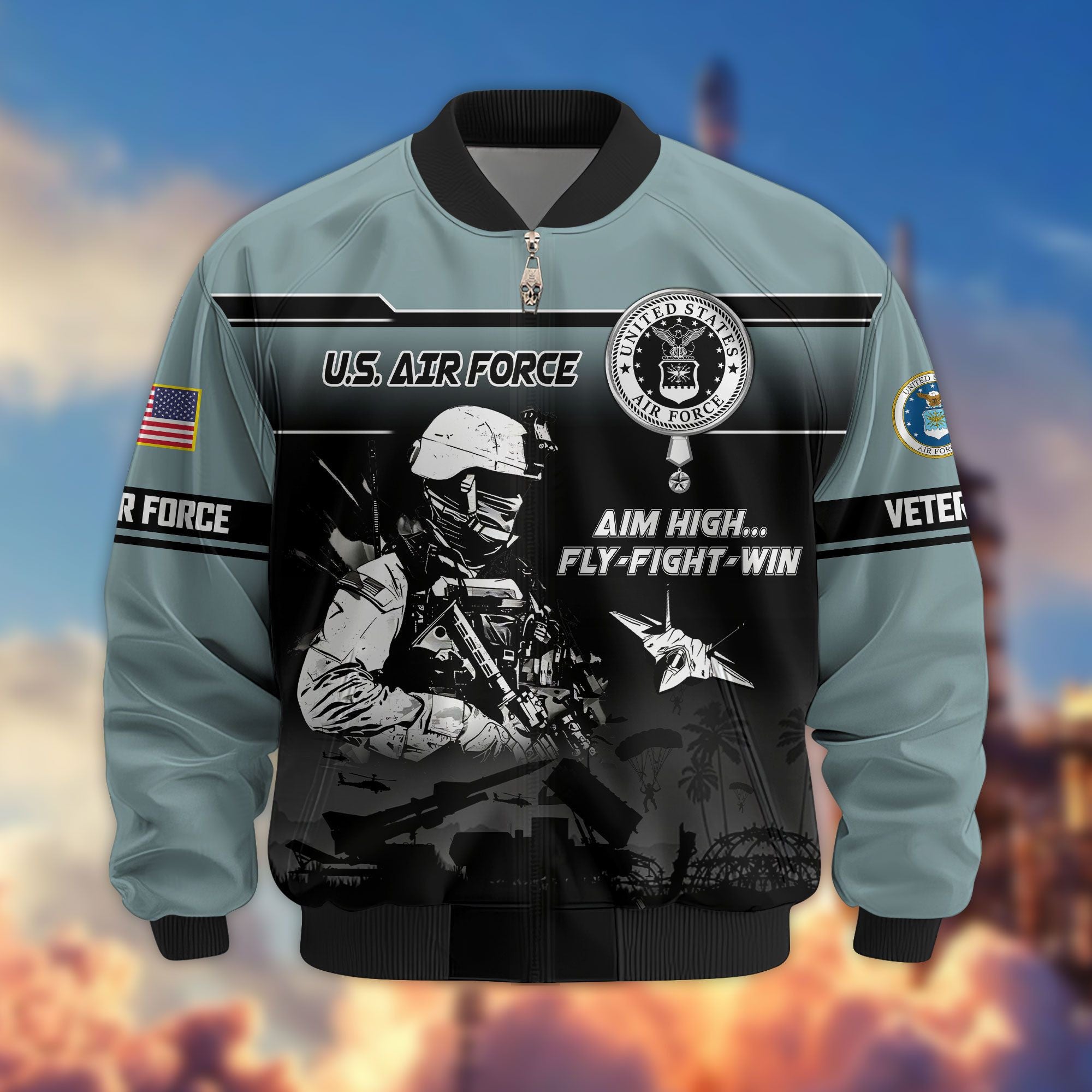 Premium US Veterans Bomber Jacket ATTN250922, Gifts For US Veterans, Gifts On Father's Day, Veterans Day.