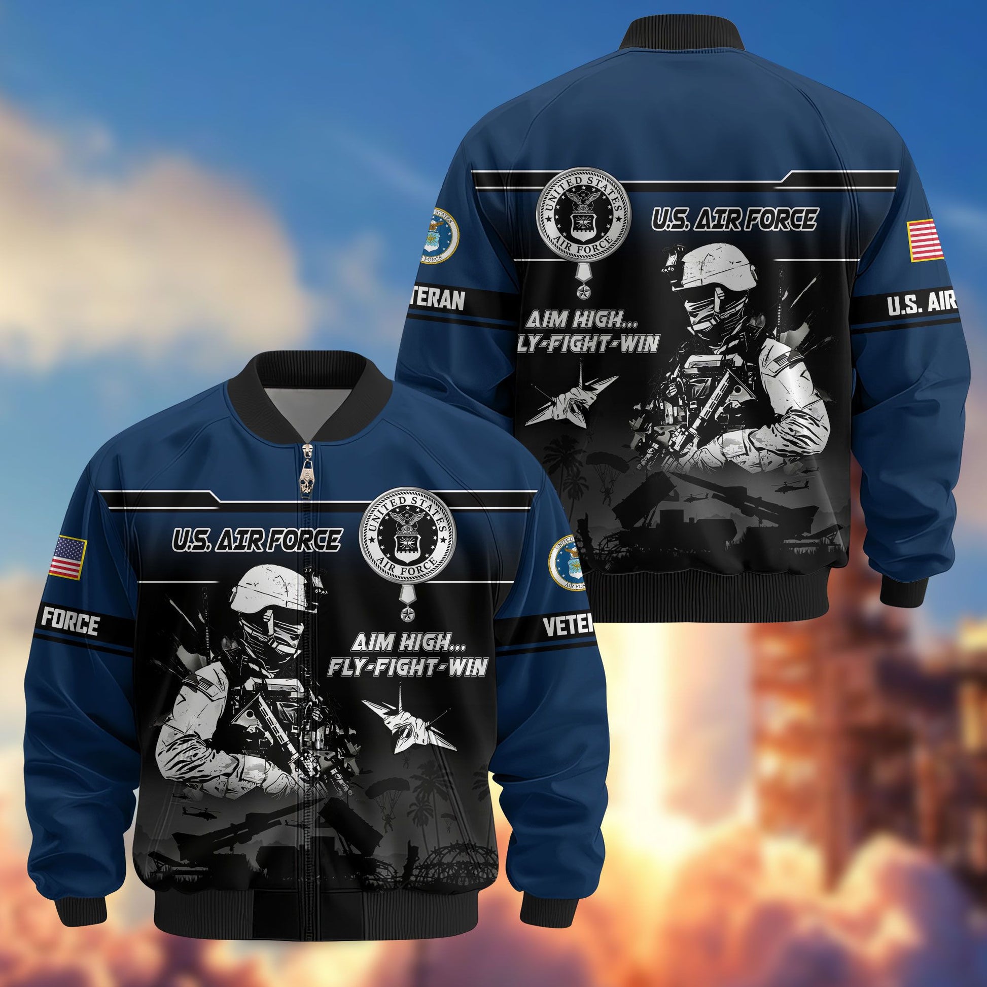 Premium US Veterans Bomber Jacket ATTN250922, Gifts For US Veterans, Gifts On Father's Day, Veterans Day.