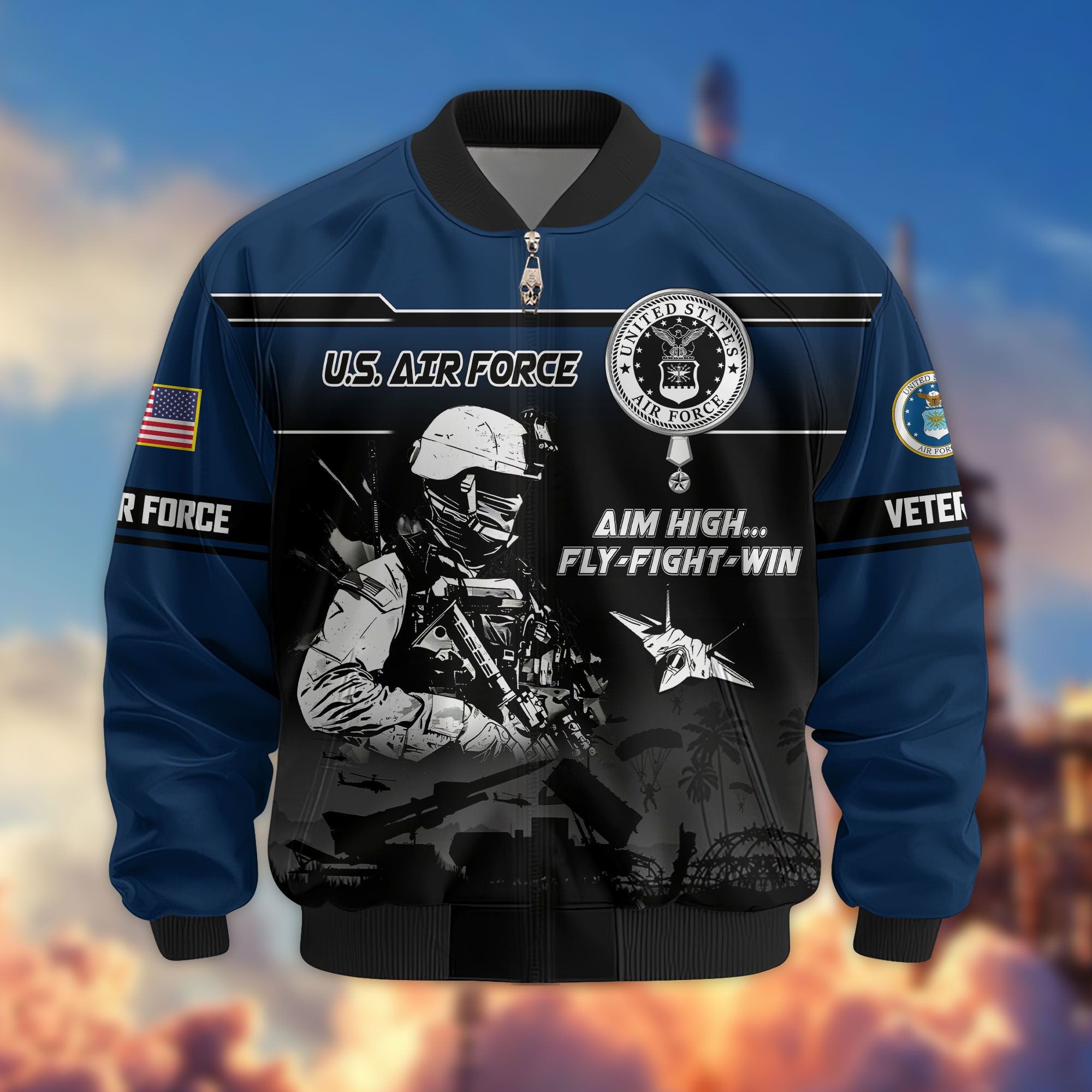 Premium US Veterans Bomber Jacket ATTN250922, Gifts For US Veterans, Gifts On Father's Day, Veterans Day.