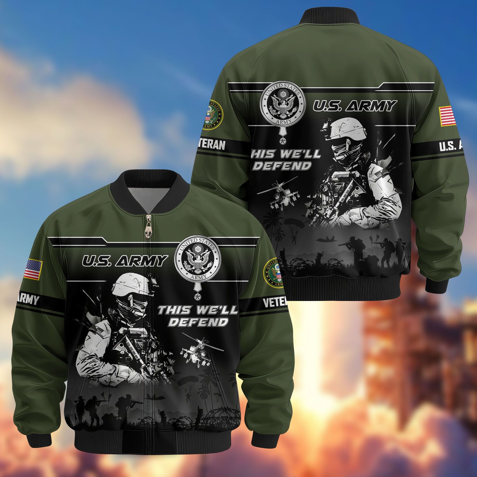 Premium US Veterans Bomber Jacket ATTN250922, Gifts For US Veterans, Gifts On Father's Day, Veterans Day.