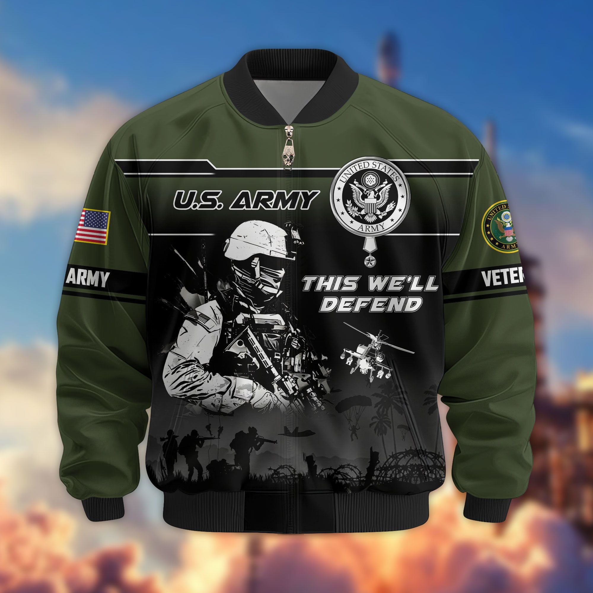 Premium US Veterans Bomber Jacket ATTN250922, Gifts For US Veterans, Gifts On Father's Day, Veterans Day.