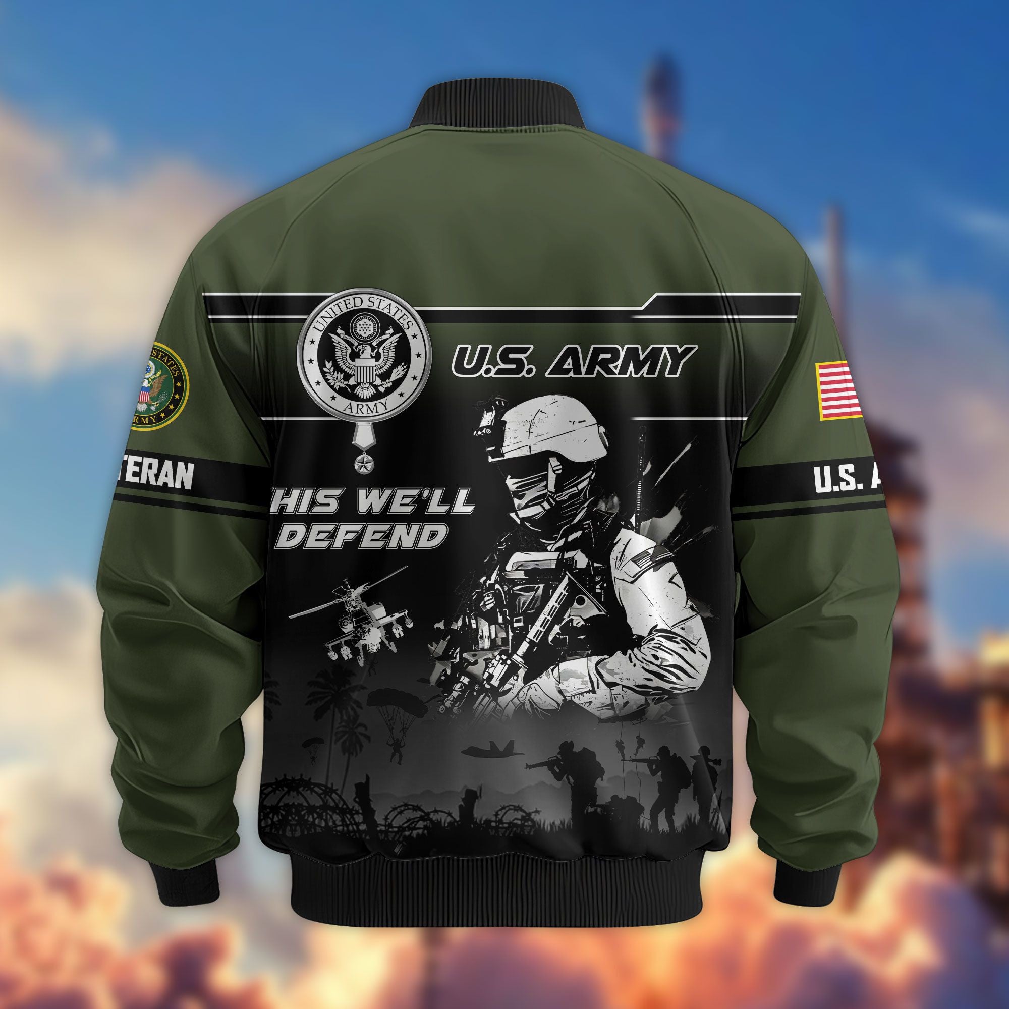 Premium US Veterans Bomber Jacket ATTN250922, Gifts For US Veterans, Gifts On Father's Day, Veterans Day.