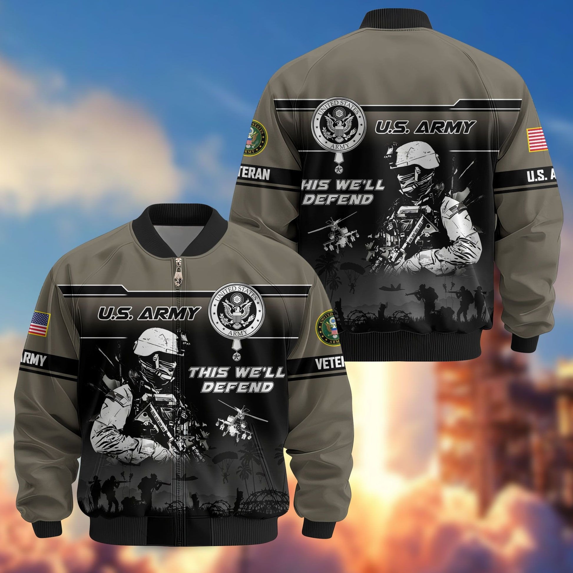 Premium US Veterans Bomber Jacket ATTN250922, Gifts For US Veterans, Gifts On Father's Day, Veterans Day.
