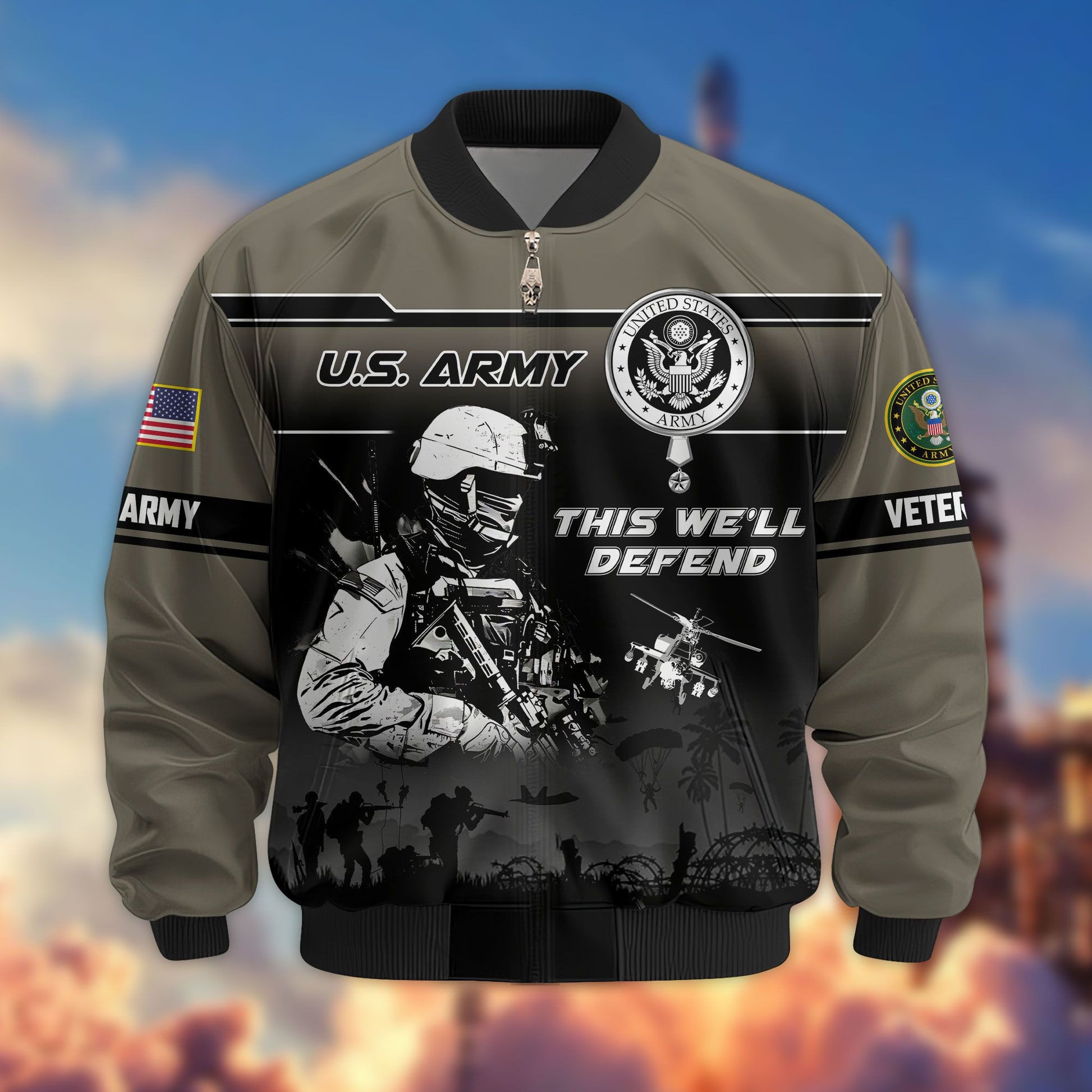 Premium US Veterans Bomber Jacket ATTN250922, Gifts For US Veterans, Gifts On Father's Day, Veterans Day.