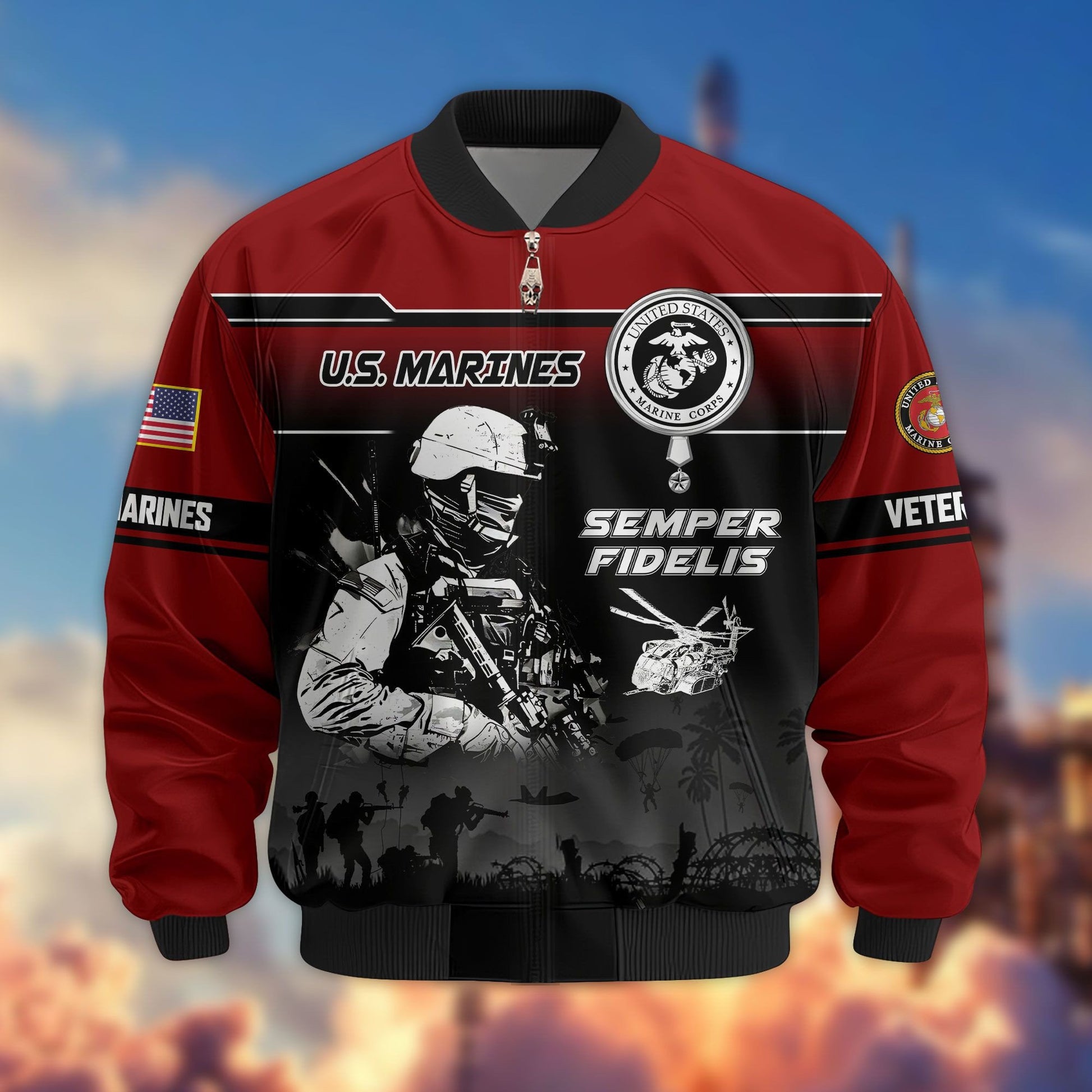 Premium US Veterans Bomber Jacket ATTN250922, Gifts For US Veterans, Gifts On Father's Day, Veterans Day.