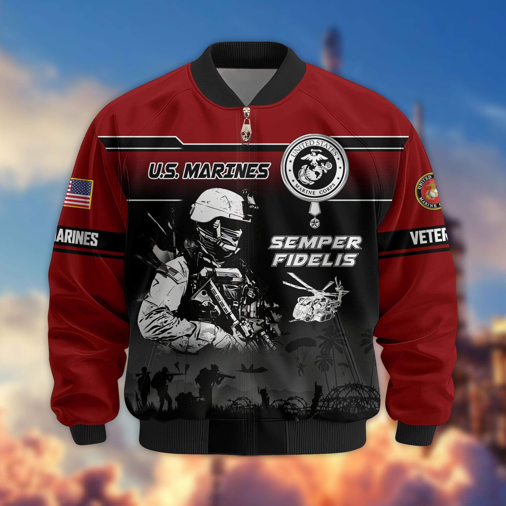 Premium US Veterans Bomber Jacket ATTN250922, Gifts For US Veterans, Gifts On Father's Day, Veterans Day.