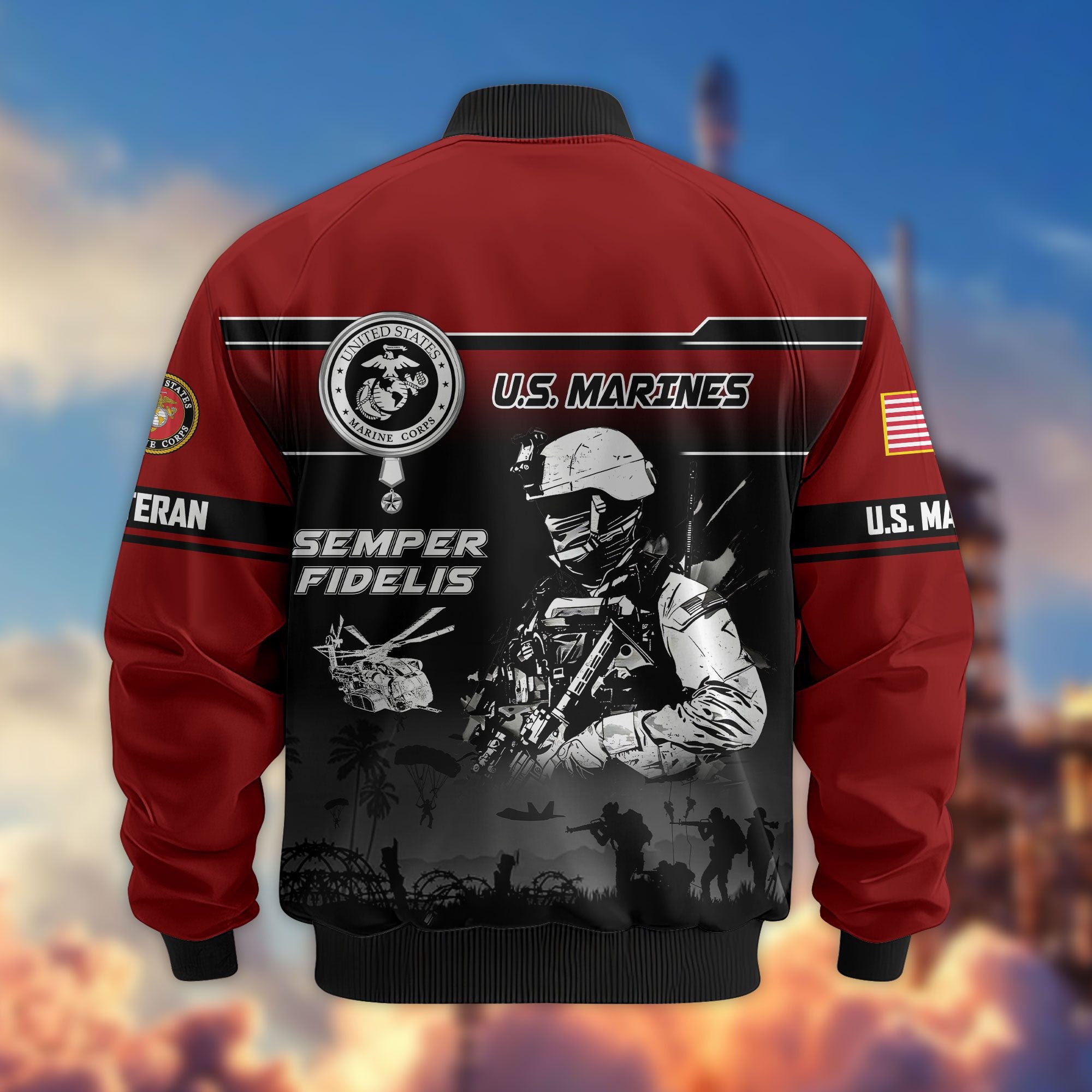 Premium US Veterans Bomber Jacket ATTN250922, Gifts For US Veterans, Gifts On Father's Day, Veterans Day.