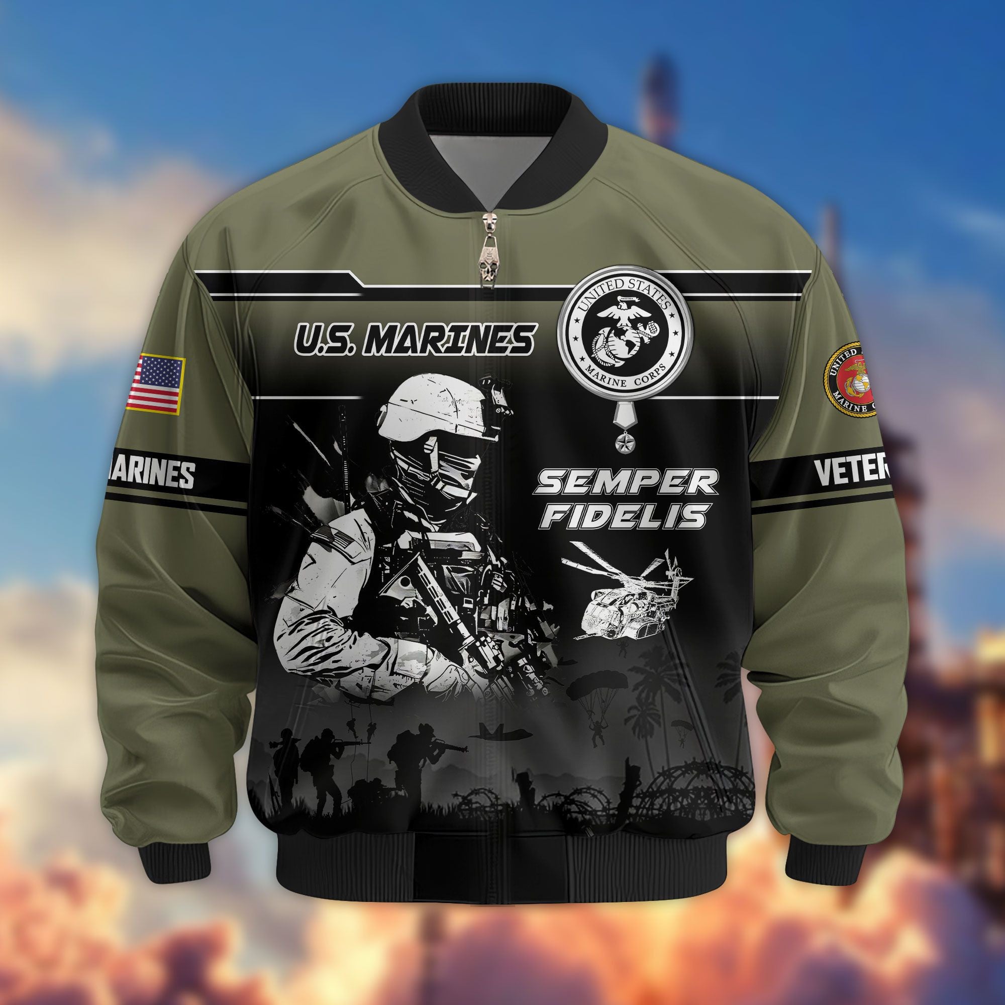 Premium US Veterans Bomber Jacket ATTN250922, Gifts For US Veterans, Gifts On Father's Day, Veterans Day.
