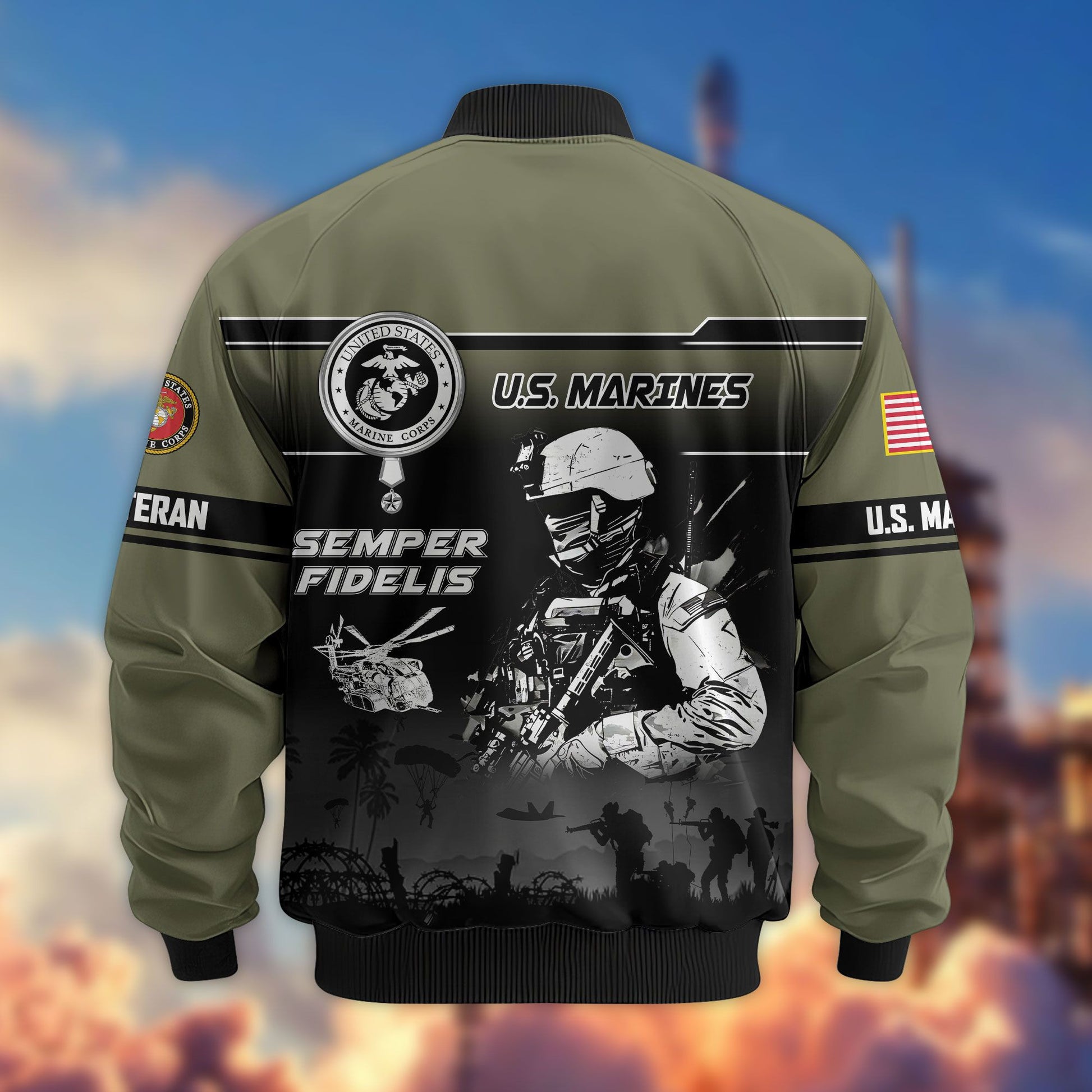 Premium US Veterans Bomber Jacket ATTN250922, Gifts For US Veterans, Gifts On Father's Day, Veterans Day.
