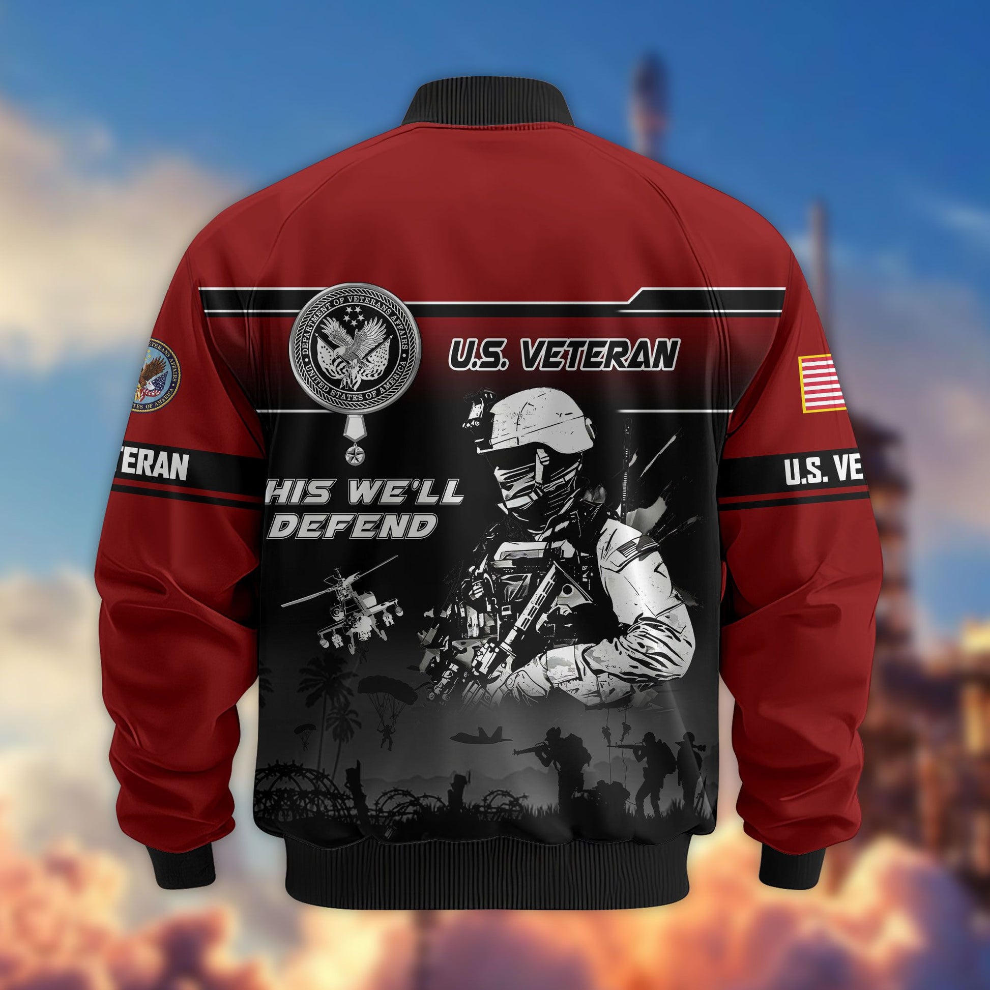 Premium US Veterans Bomber Jacket ATTN250922, Gifts For US Veterans, Gifts On Father's Day, Veterans Day.