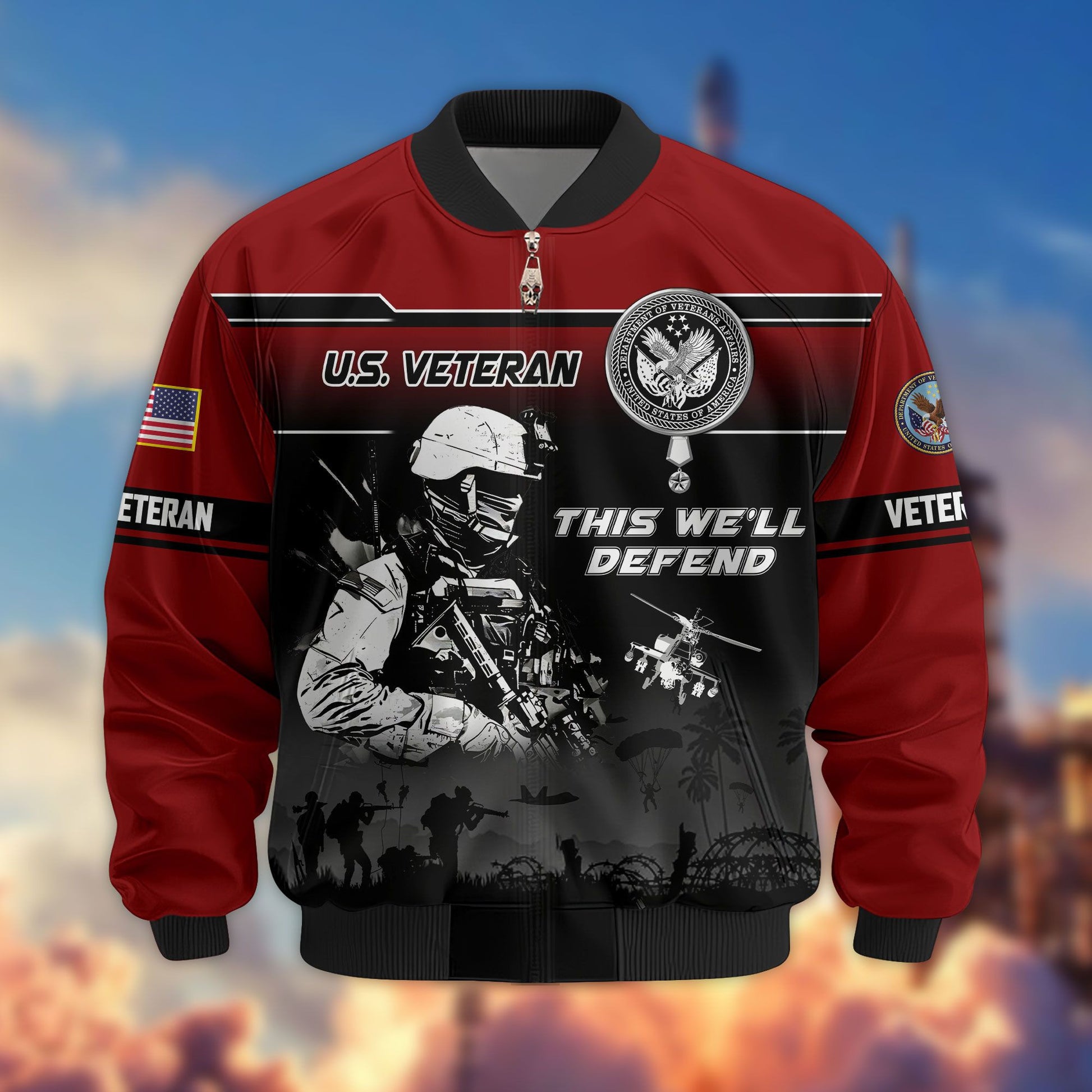 Premium US Veterans Bomber Jacket ATTN250922, Gifts For US Veterans, Gifts On Father's Day, Veterans Day.