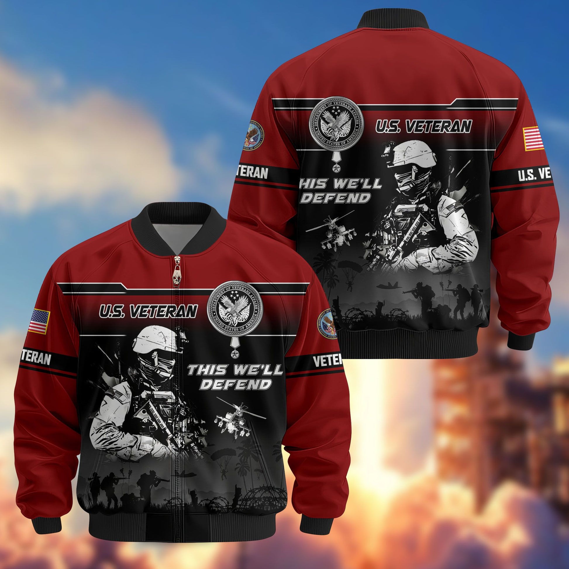 Premium US Veterans Bomber Jacket ATTN250922, Gifts For US Veterans, Gifts On Father's Day, Veterans Day.