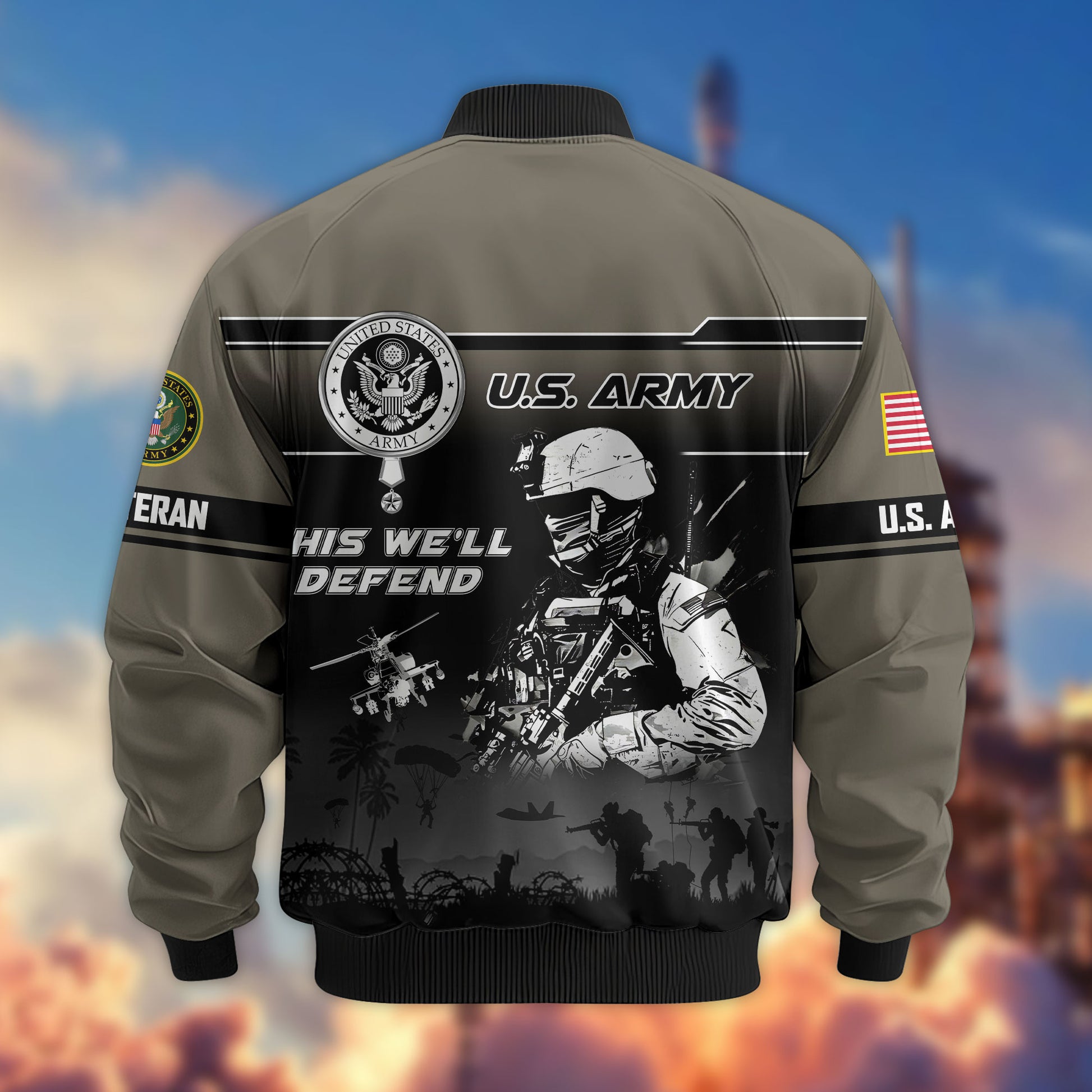 Premium US Veterans Bomber Jacket ATTN250922, Gifts For US Veterans, Gifts On Father's Day, Veterans Day.