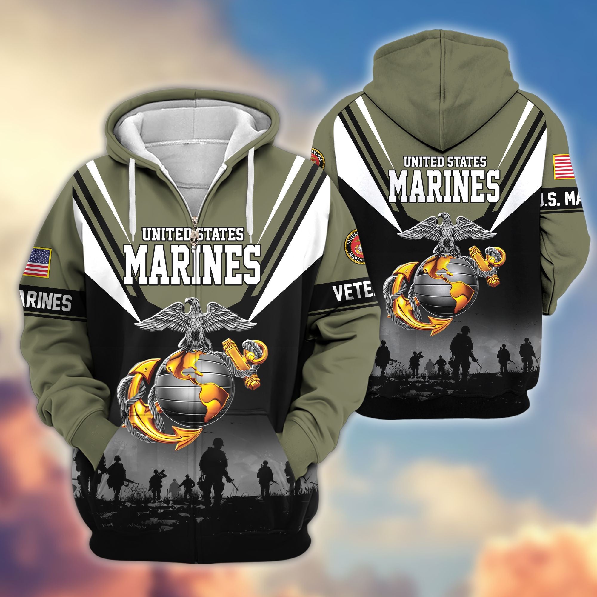 Premium US Veterans Zip Hoodie BPHN011012, Gifts For US Veterans, Gifts On Father's Day, Veterans Day.