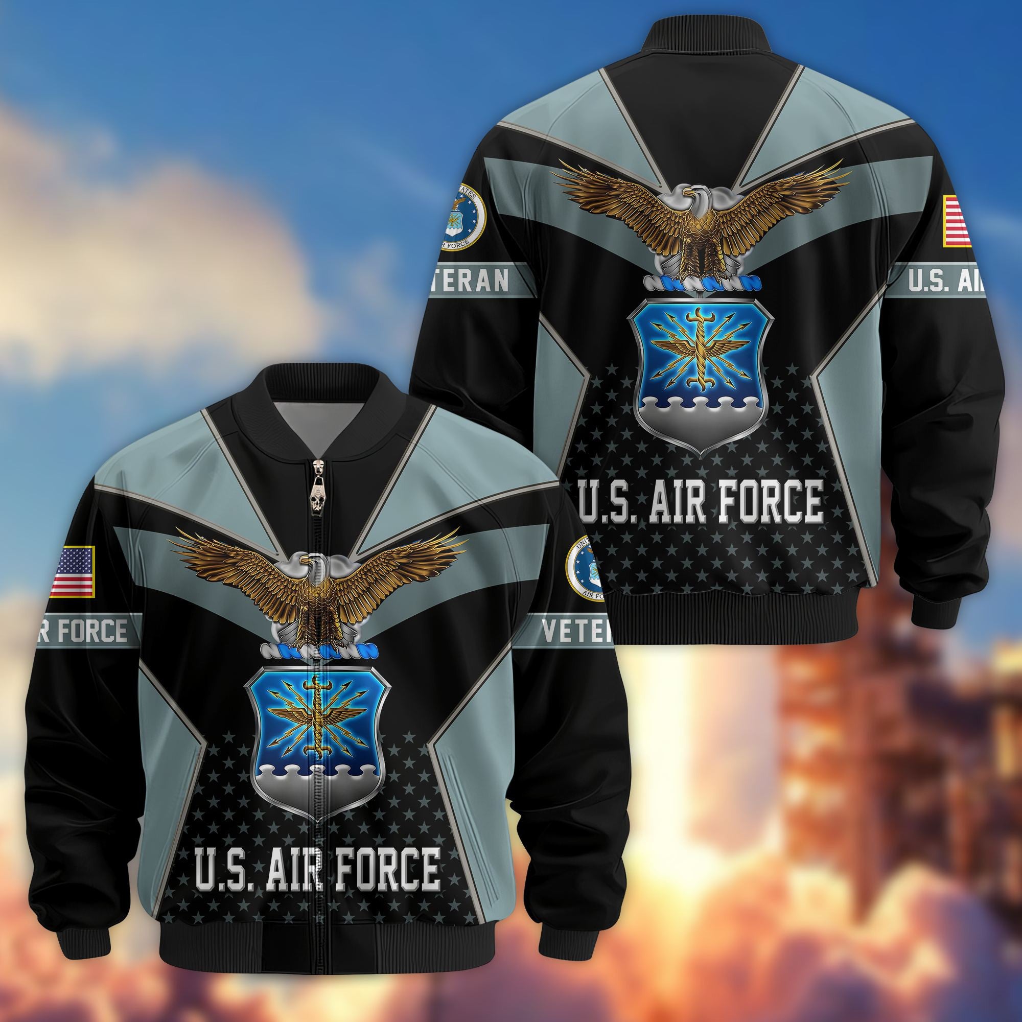 Premium US Veterans Bomber Jacket BPHN190813, Gifts For US Veterans, Gifts On Father's Day, Veterans Day.