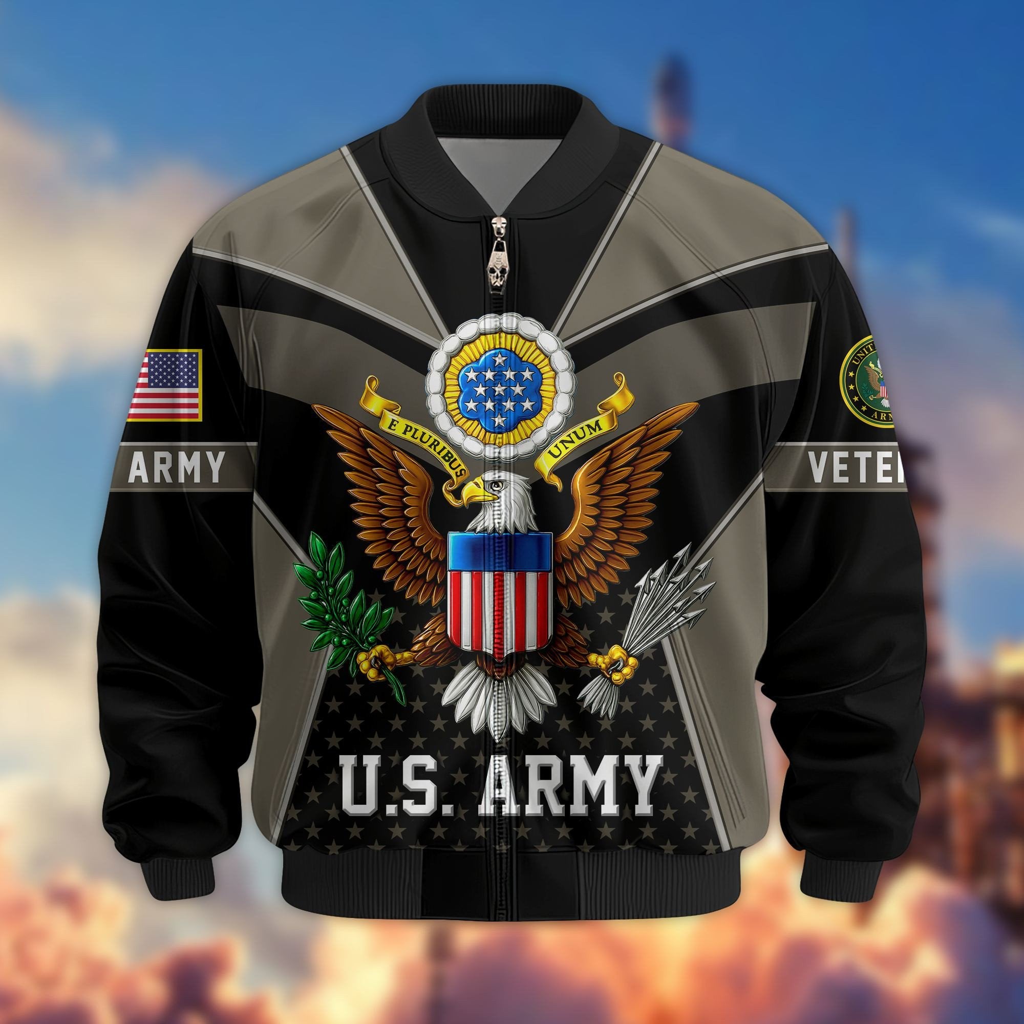 Premium US Veterans Bomber Jacket BPHN190813, Gifts For US Veterans, Gifts On Father's Day, Veterans Day.