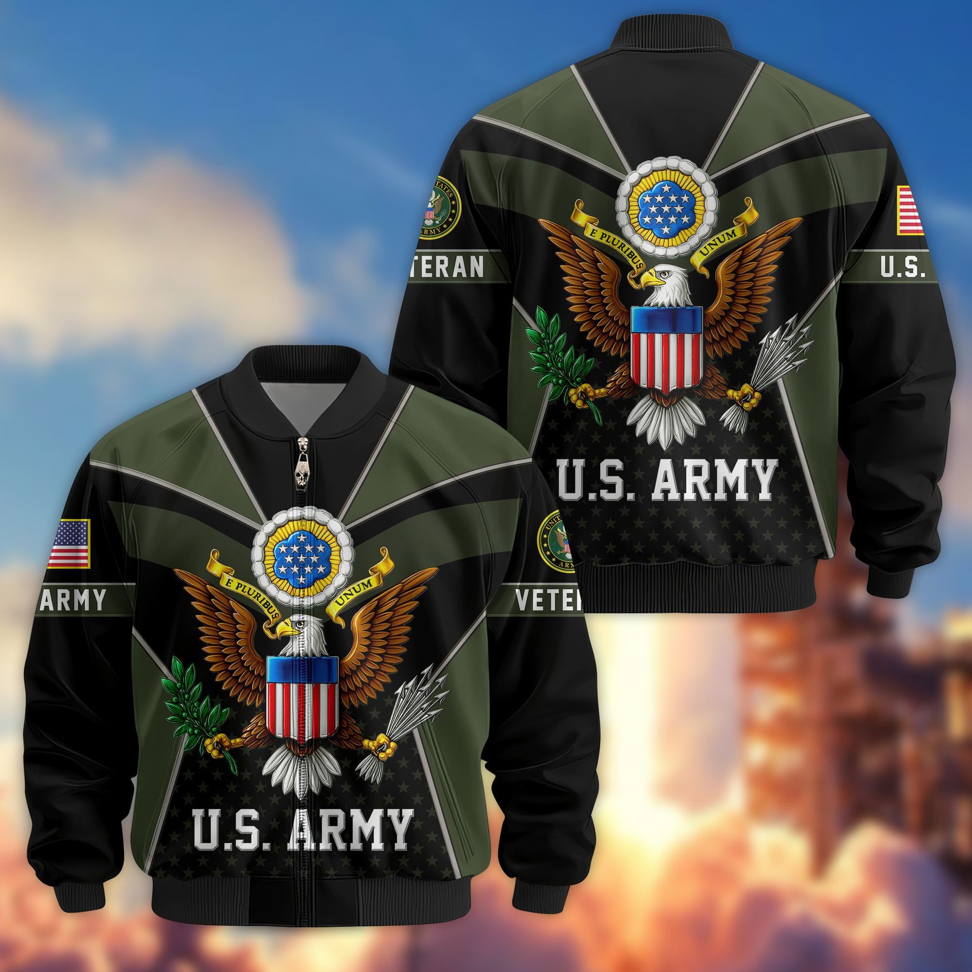 Premium US Veterans Bomber Jacket BPHN190813, Gifts For US Veterans, Gifts On Father's Day, Veterans Day.