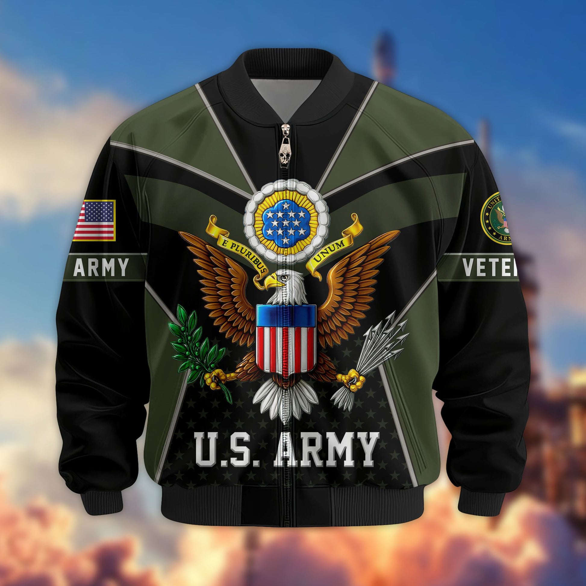 Premium US Veterans Bomber Jacket BPHN190813, Gifts For US Veterans, Gifts On Father's Day, Veterans Day.