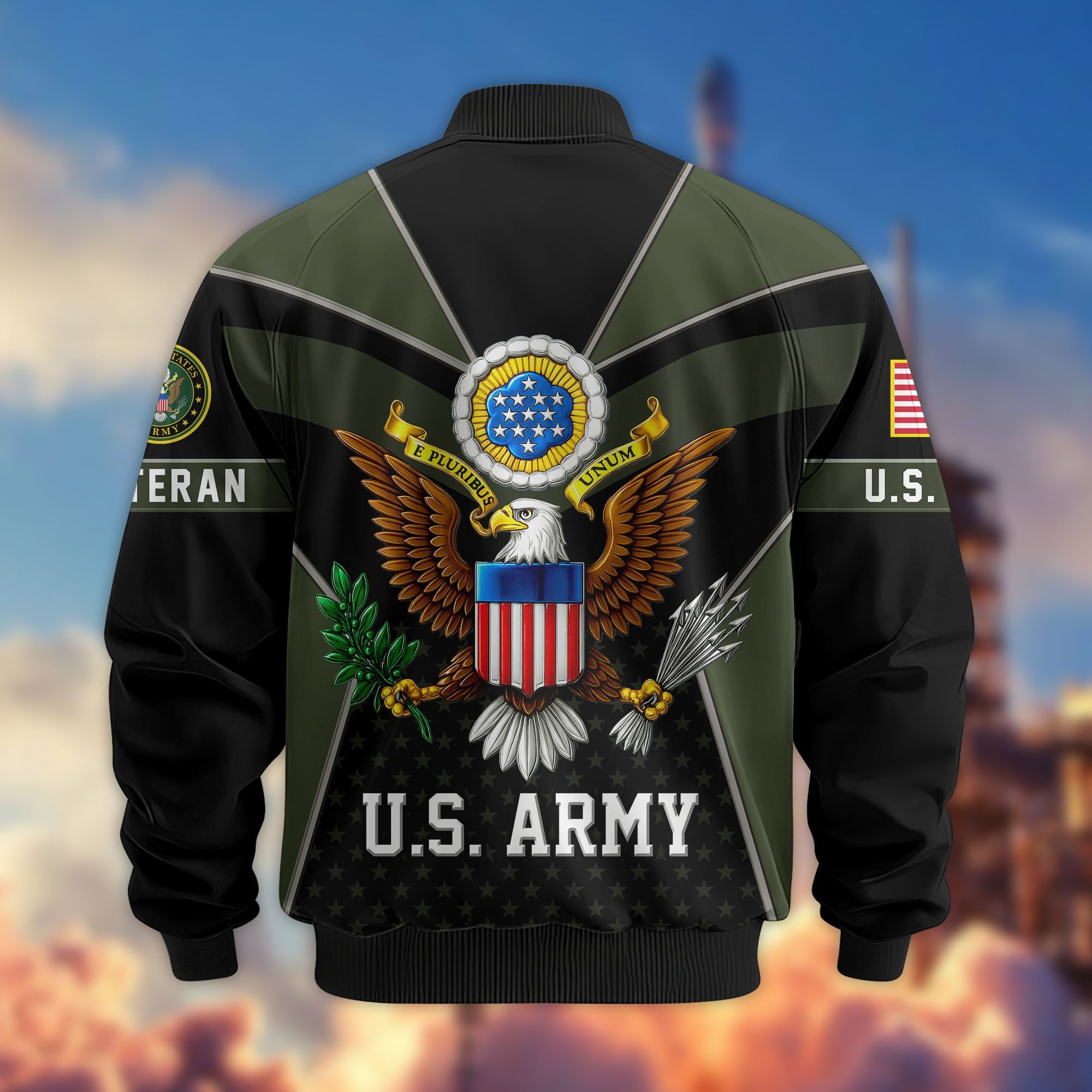 Premium US Veterans Bomber Jacket BPHN190813, Gifts For US Veterans, Gifts On Father's Day, Veterans Day.