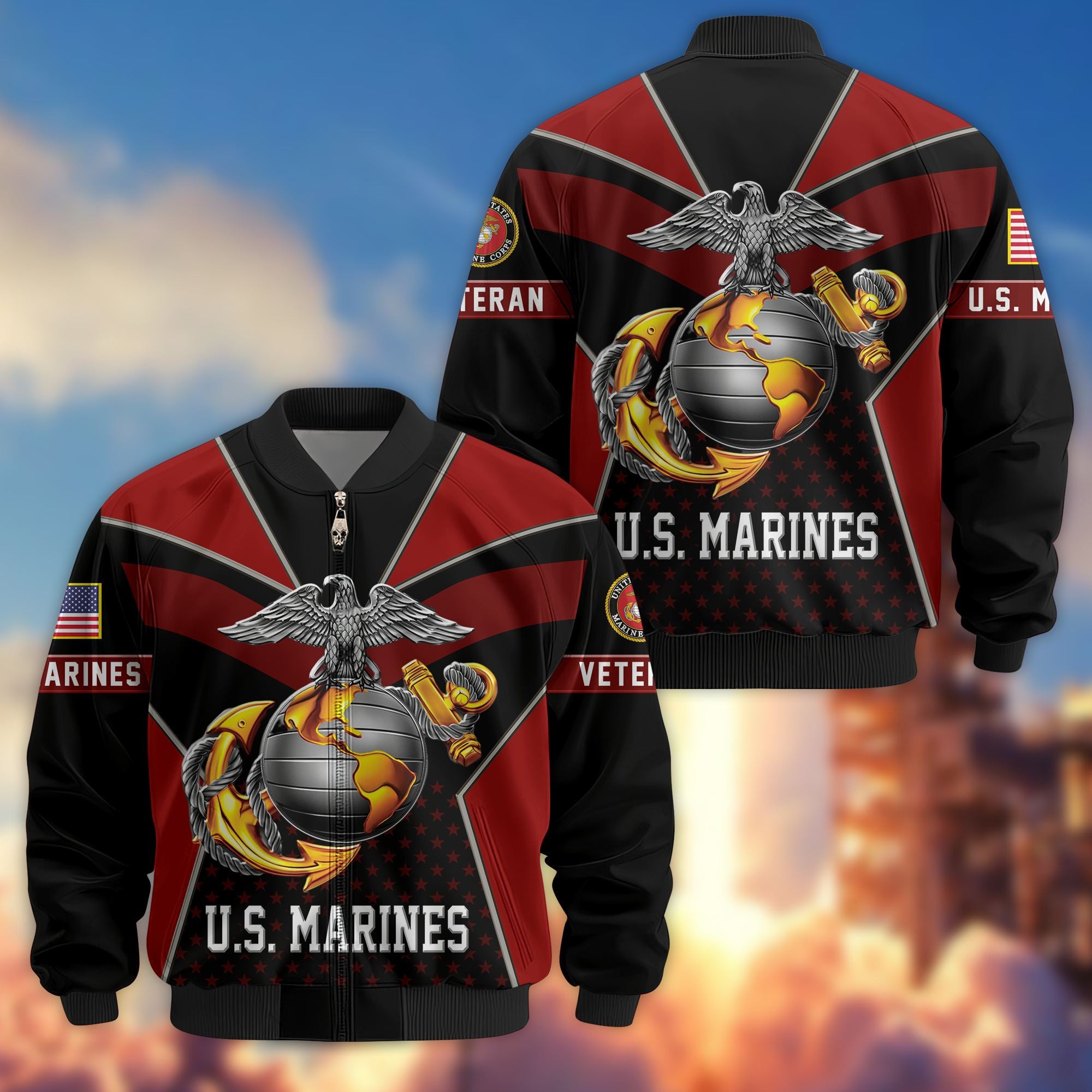 Premium US Veterans Bomber Jacket BPHN190813, Gifts For US Veterans, Gifts On Father's Day, Veterans Day.