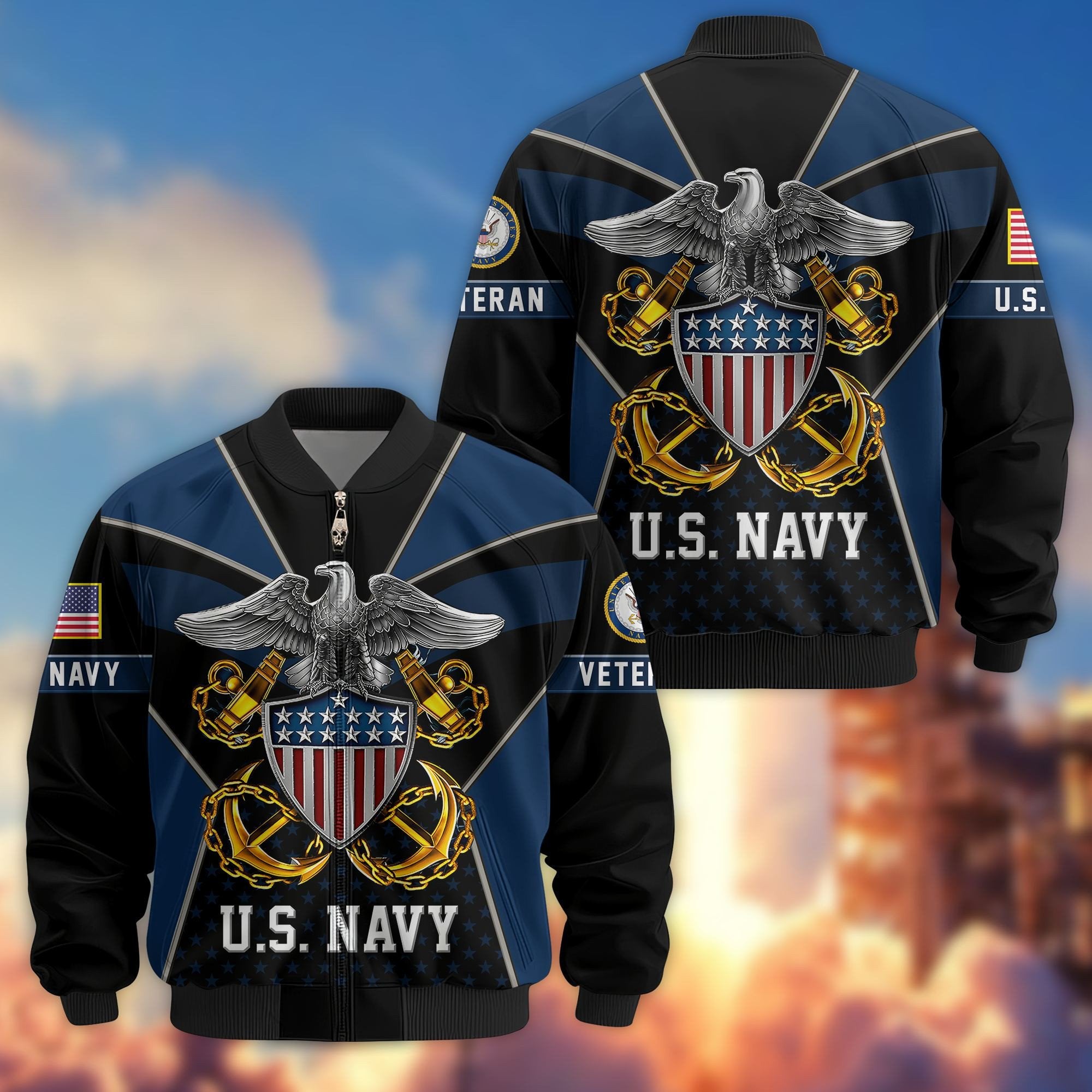 Premium US Veterans Bomber Jacket BPHN190813, Gifts For US Veterans, Gifts On Father's Day, Veterans Day.