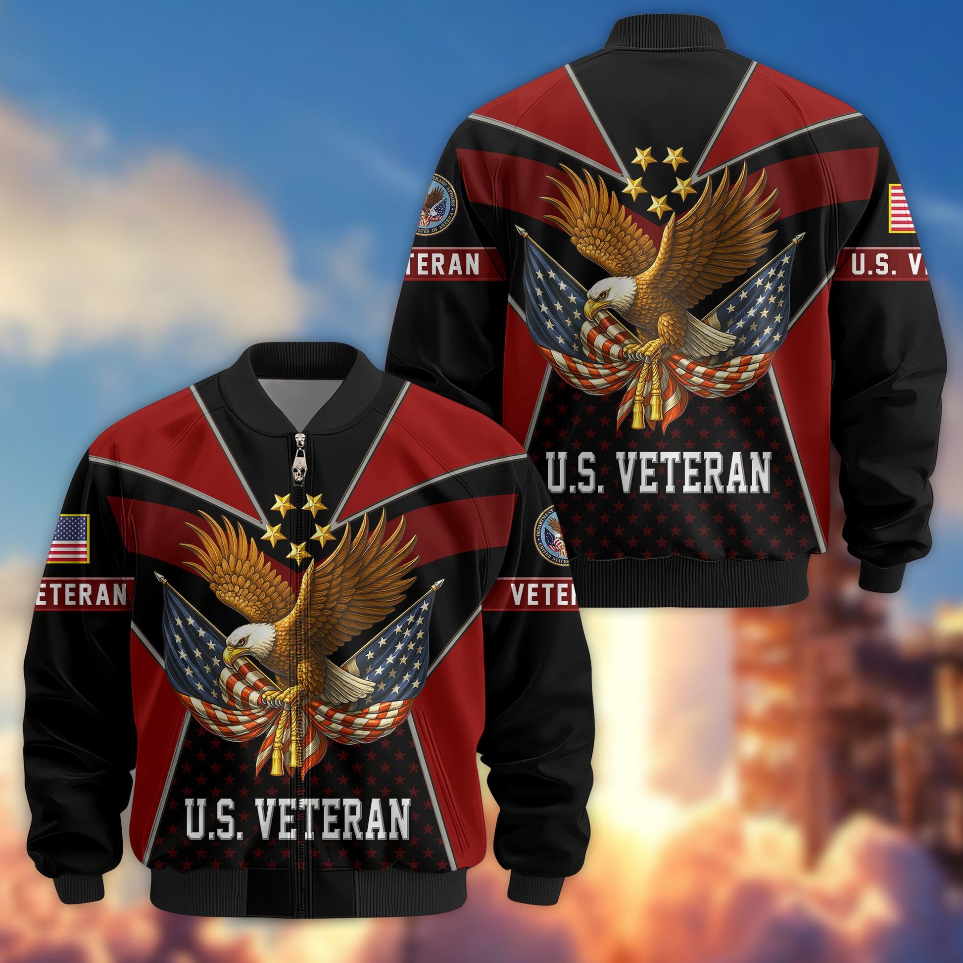 Premium US Veterans Bomber Jacket BPHN190813, Gifts For US Veterans, Gifts On Father's Day, Veterans Day.