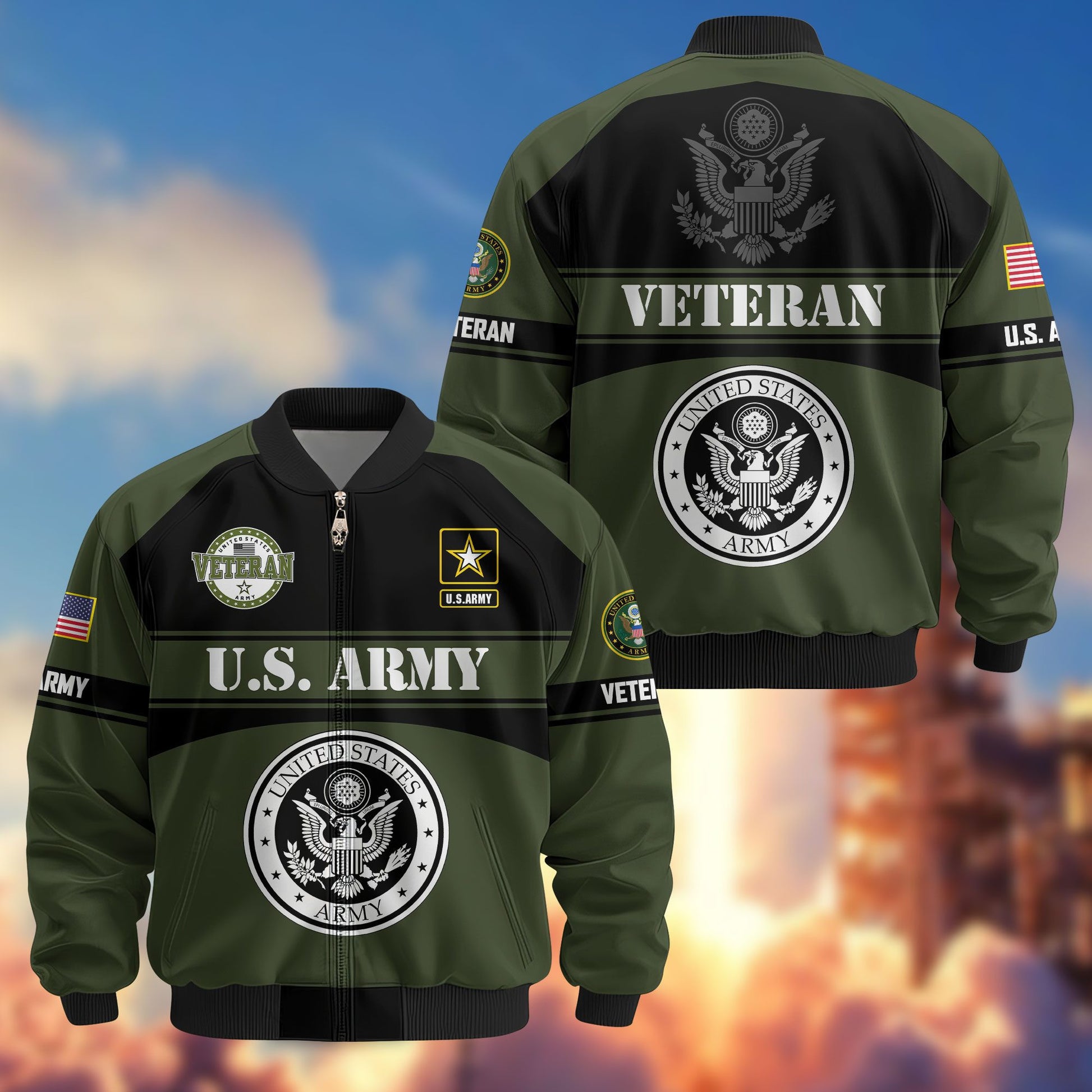 Premium US Veterans Bomber Jacket ATTN270821, Gifts For US Veterans, Gifts On Father's Day, Veterans Day.